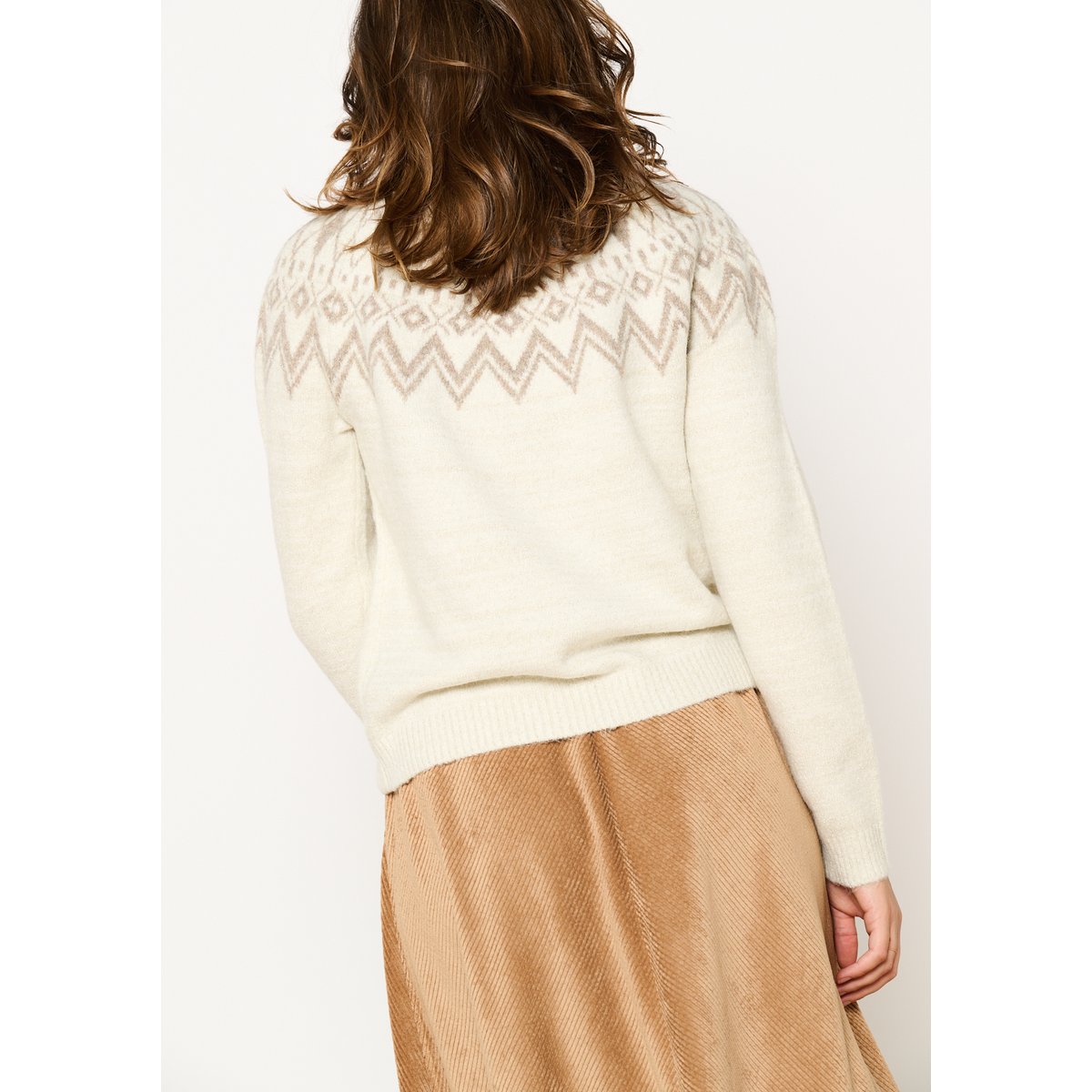 Pull en jacquard avec fil textile blanc casse, LOLALIZA