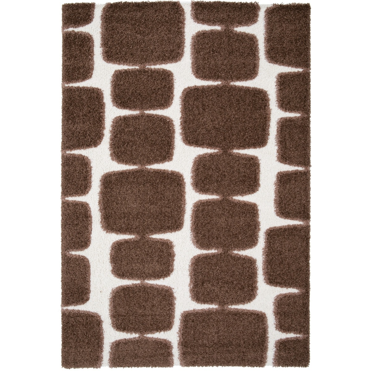 Tapis shaggy doux à relief graphique MOKA BLOCKS marron et ecru, THE DECO FACTORY