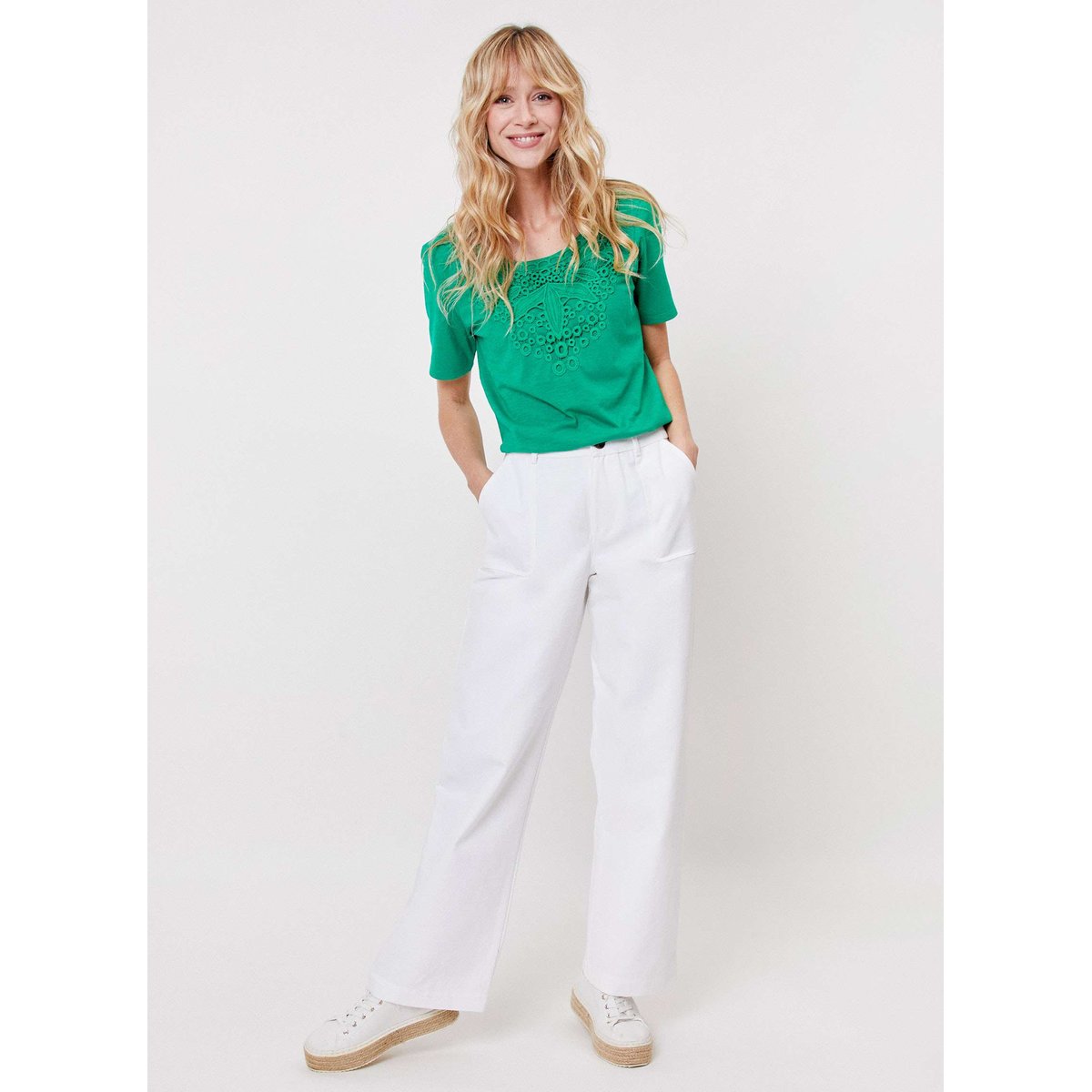 Pantalon droit coton épais uni LINE blanc line, LA FIANCÉE