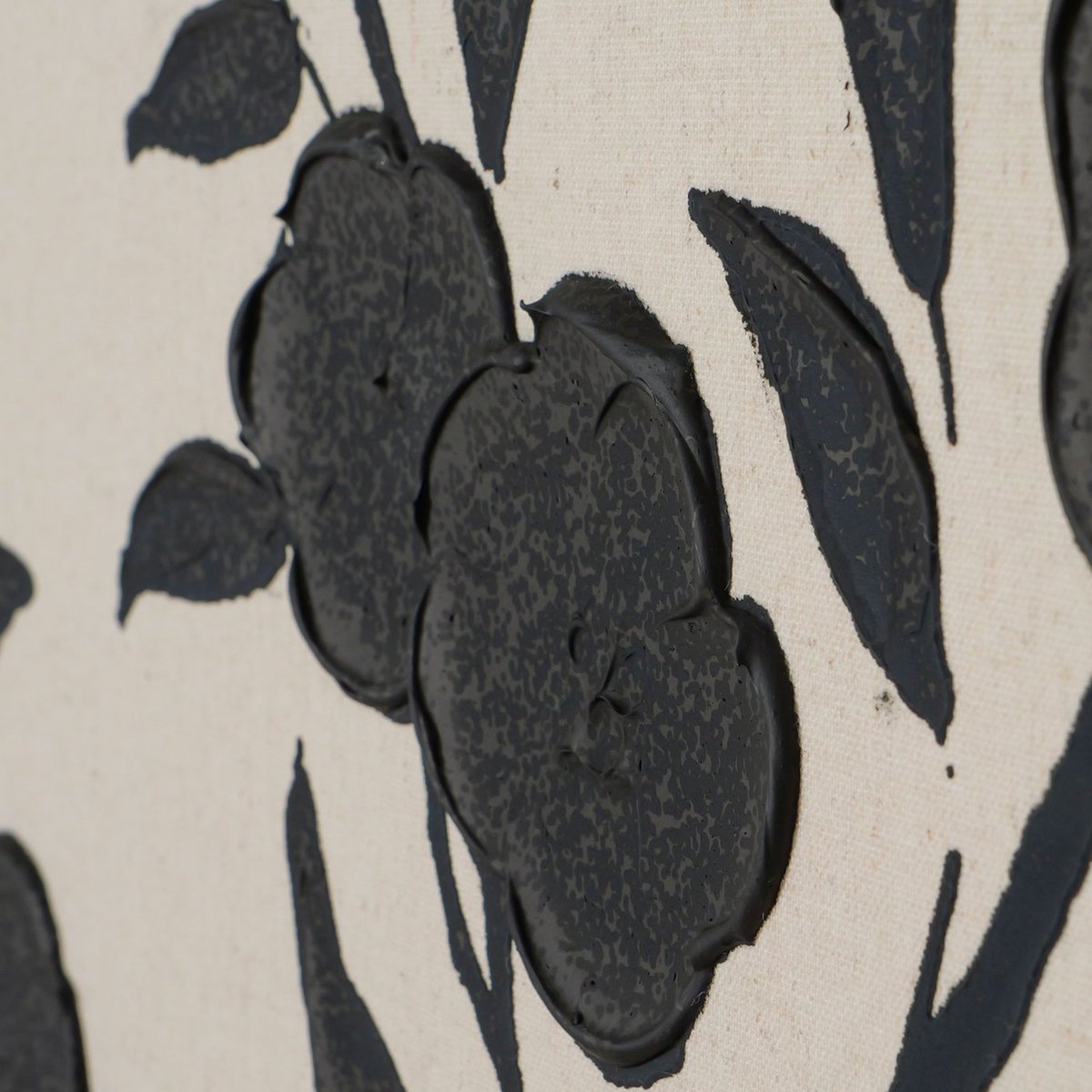 Grand tableau peint à la main fleurs noir et blanc 60x120x4cm noir & blanc, WADIGA