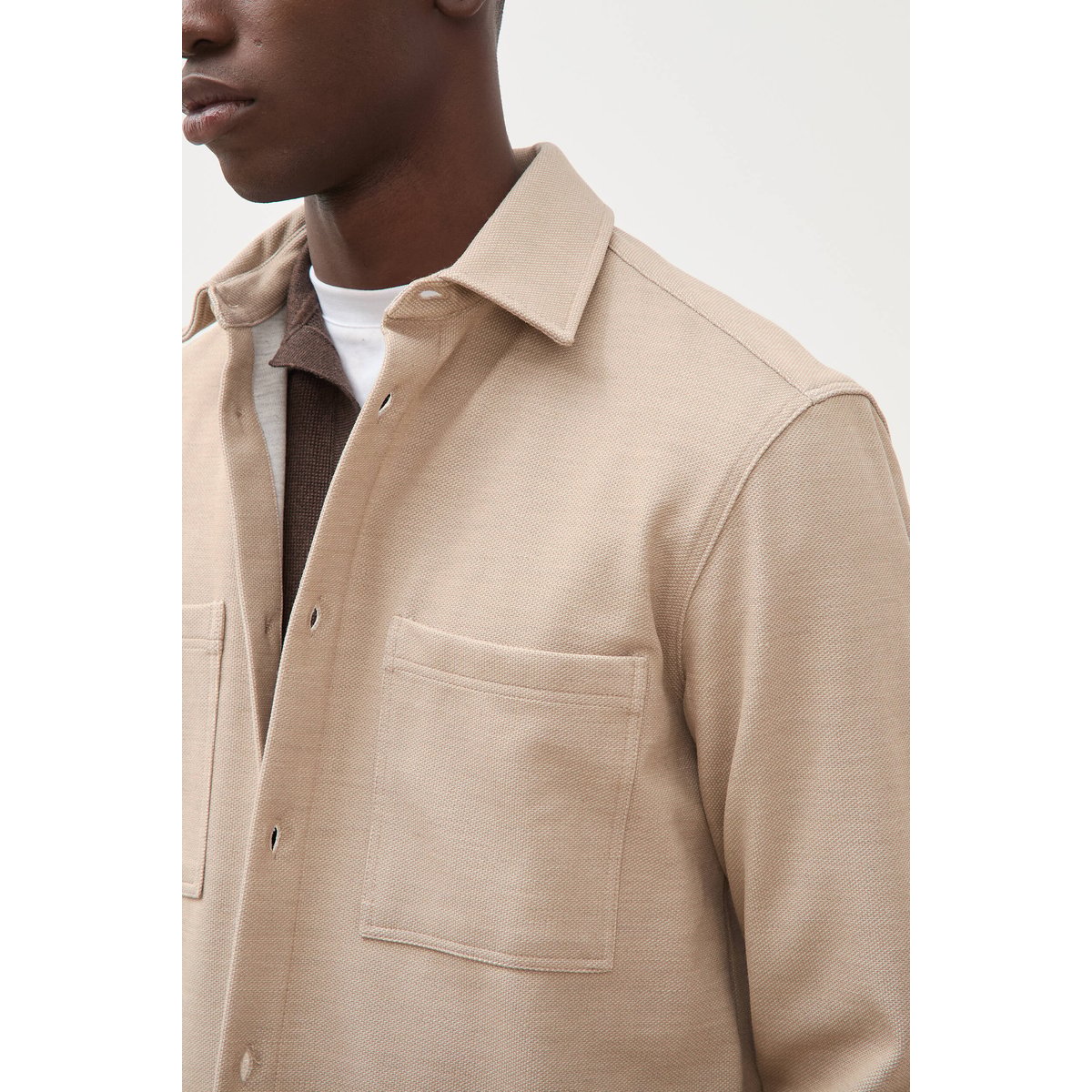 Surchemise droite col américain beige, BONOBO