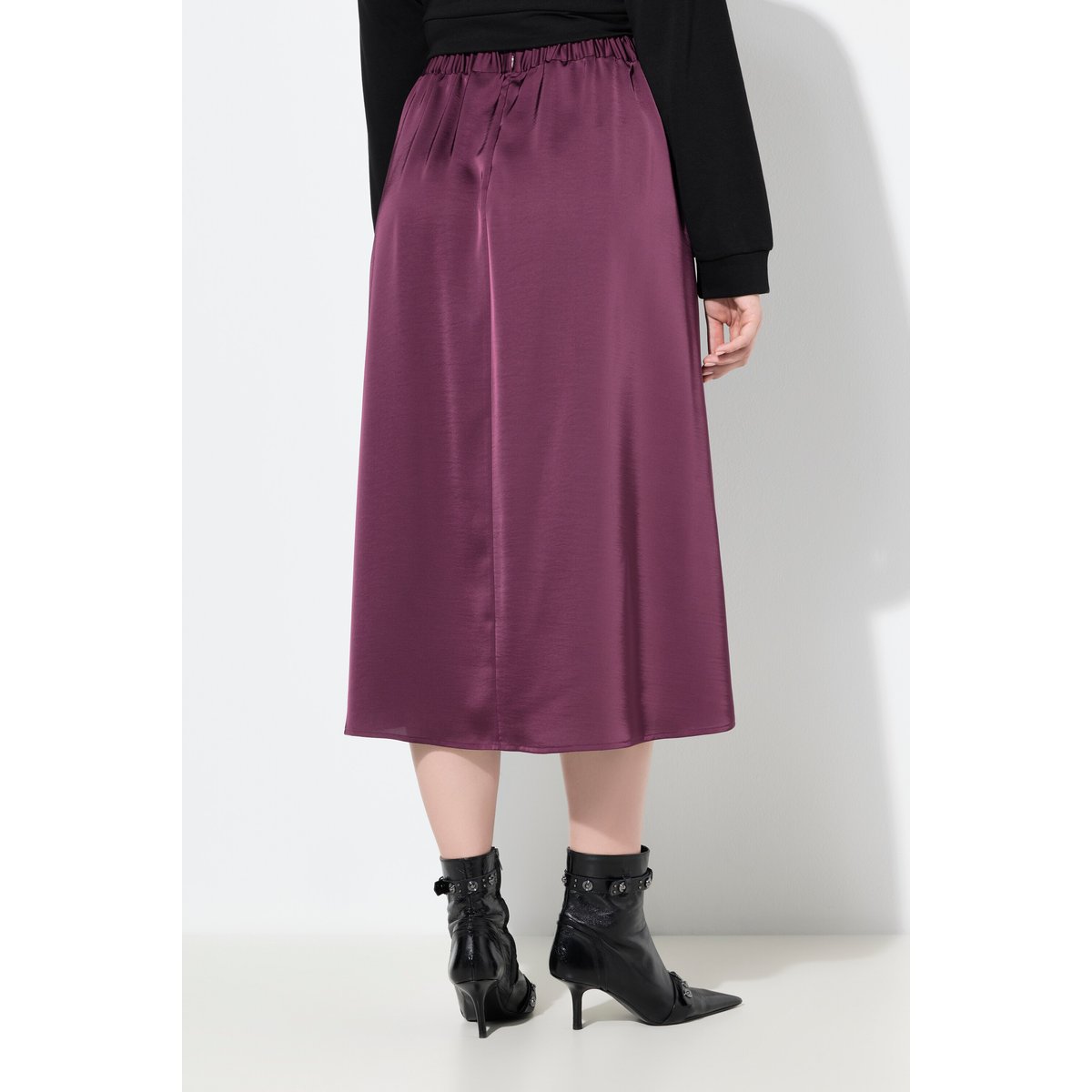 Jupe midi en satin rouge vin foncé, ULLA POPKEN