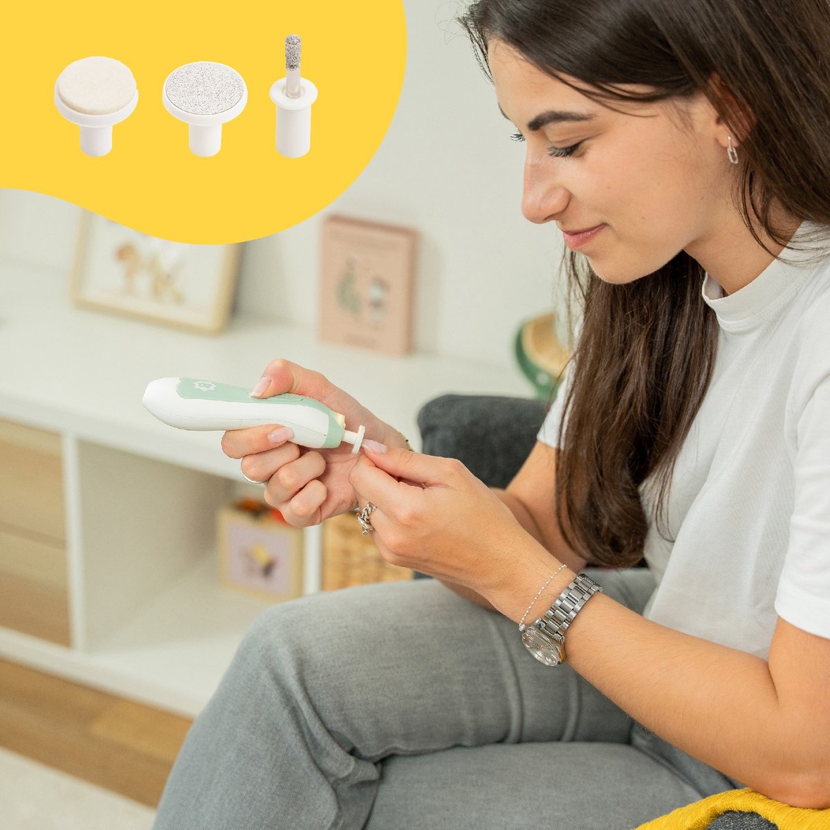 Lime à ongles électrique sécurisée pour bébé vert, BADABULLE