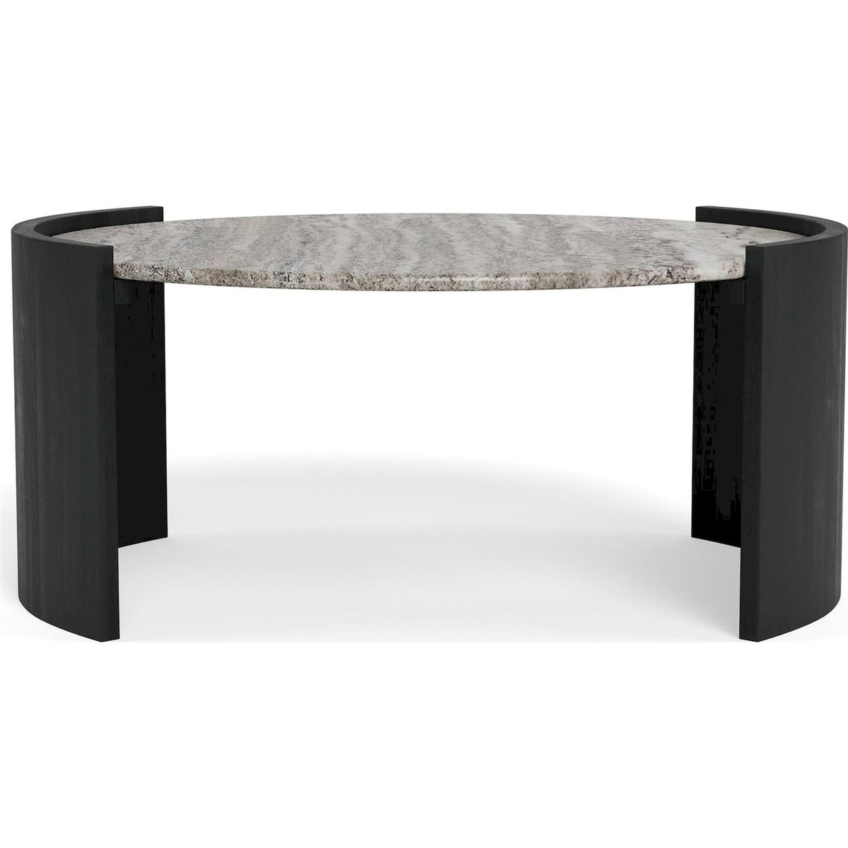 Table basse ronde en marbre, Collection ZAFRA gris marbre et noir, RECOLLECTION