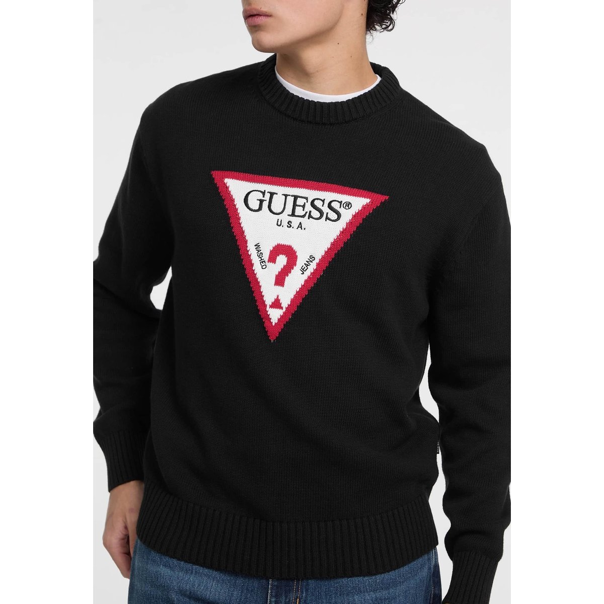 Pull Grand Triangle Iconique noir, GUESS