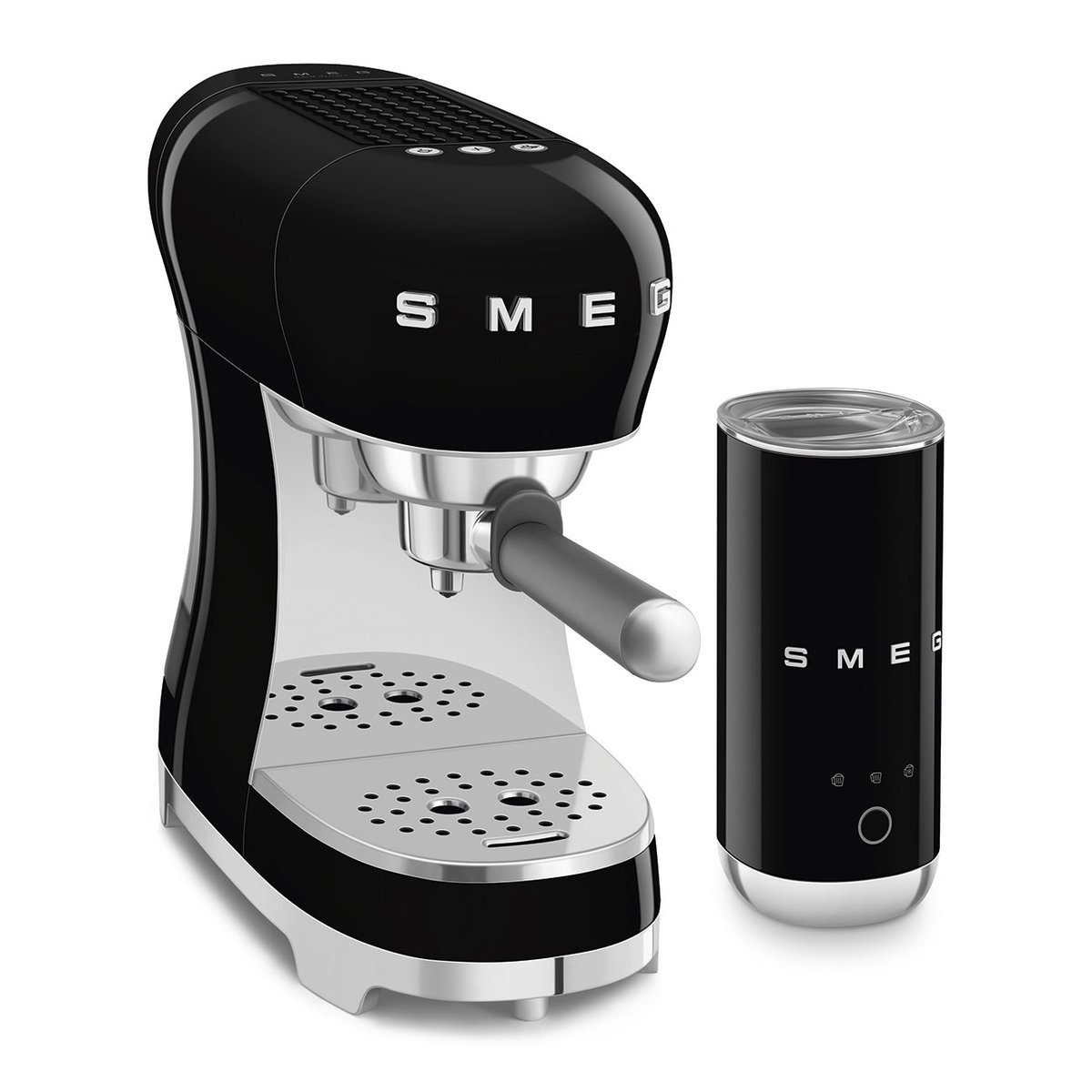 Machine à café manuelle et mousseur à lait ECF12 noir brillant, SMEG