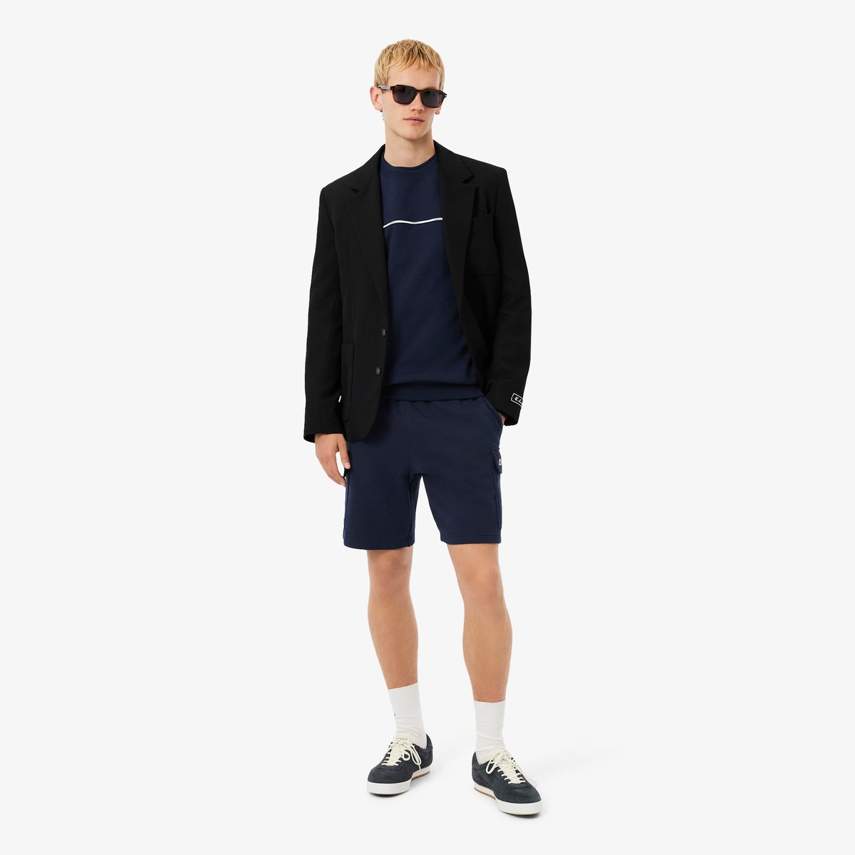 Sweatshirt molleton liserés griffés bleu-166, LACOSTE