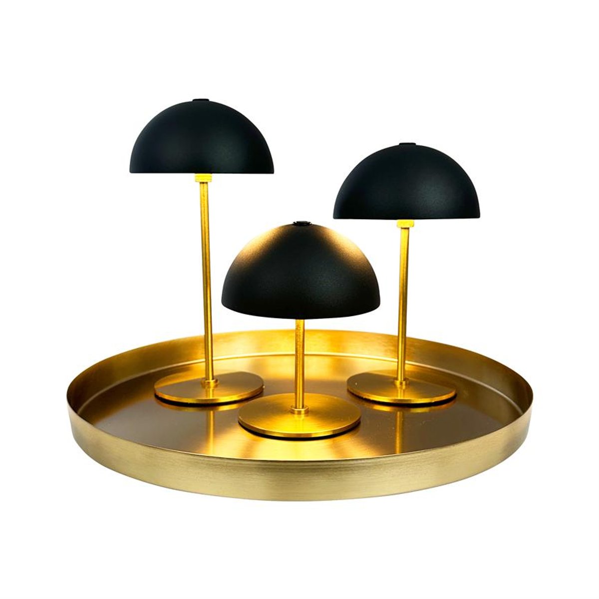 Lampe à poser LED ALONG Lot de 3 + plateau noir/laiton, DYBERG LARSEN