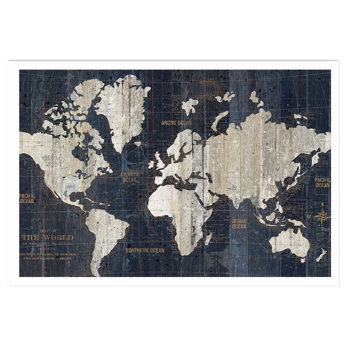 Affiche carte du monde voies navigables affiche seule, HEXOA