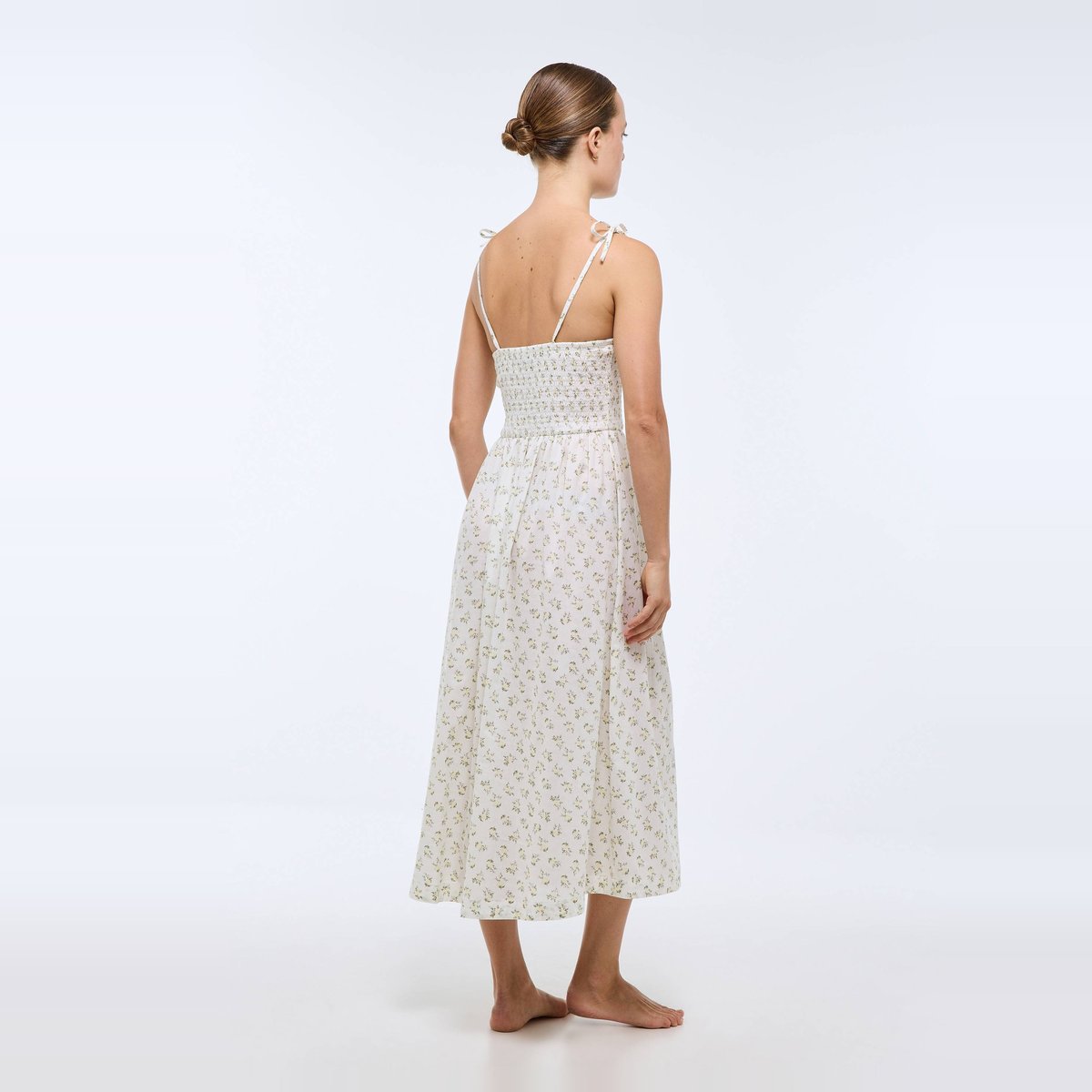 Chemise de nuit à bretelles imprimée en coton blanc, MONOPRIX