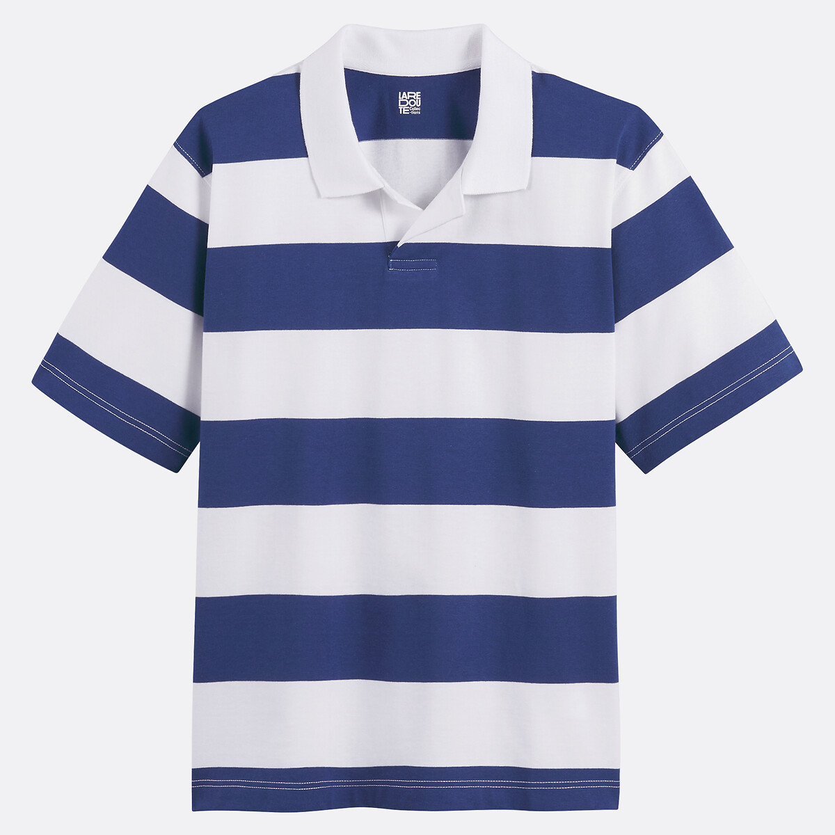 Striped Boxy Polo Shirt indigo blue/white, LA REDOUTE COLLECTIONS