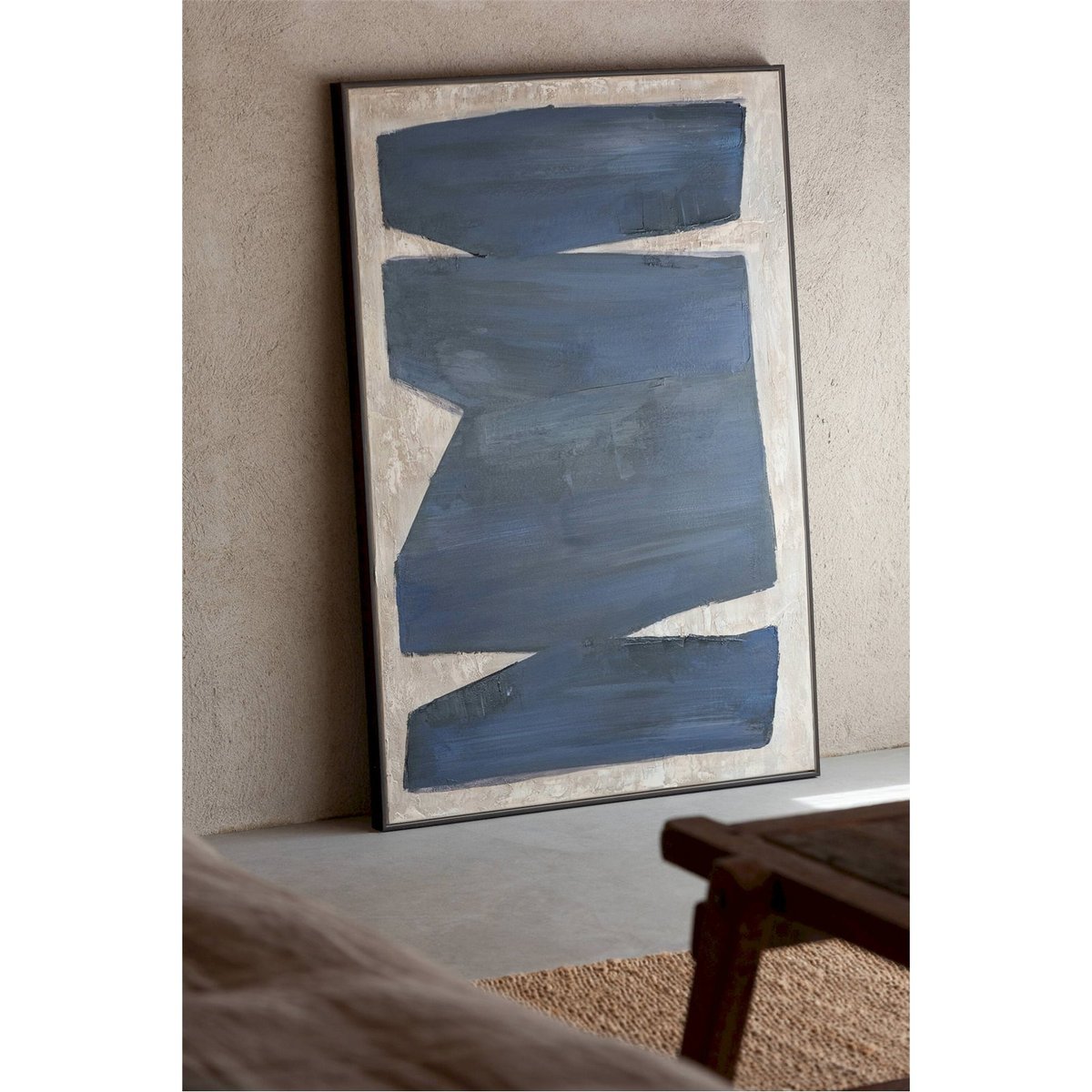 Tableau abstrait rectangulaire sur toile noir brun effet texturé, RECOLLECTION