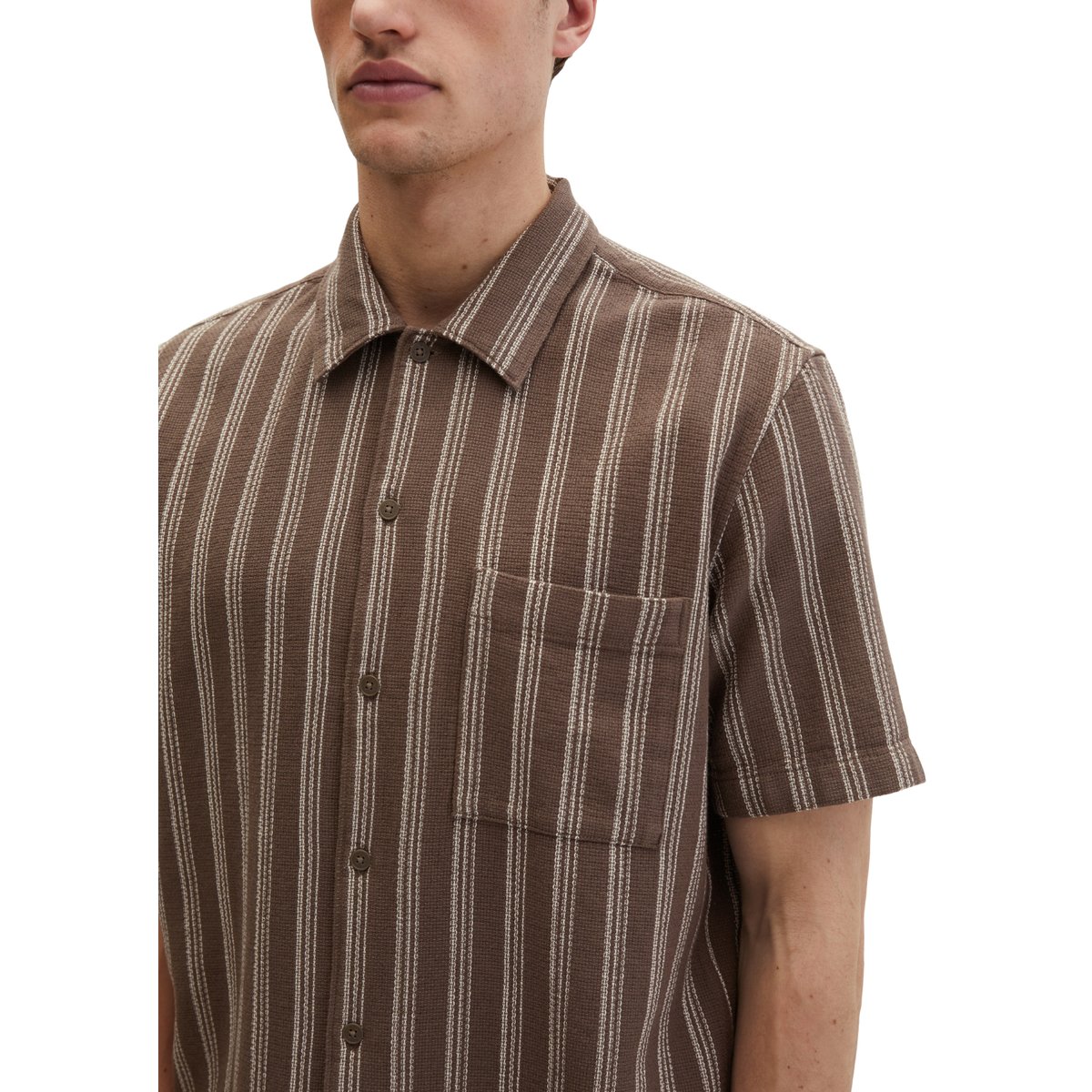 Chemise à manches courtes regular en coton biologique en Leno-Weave marron clair, MARC O'POLO