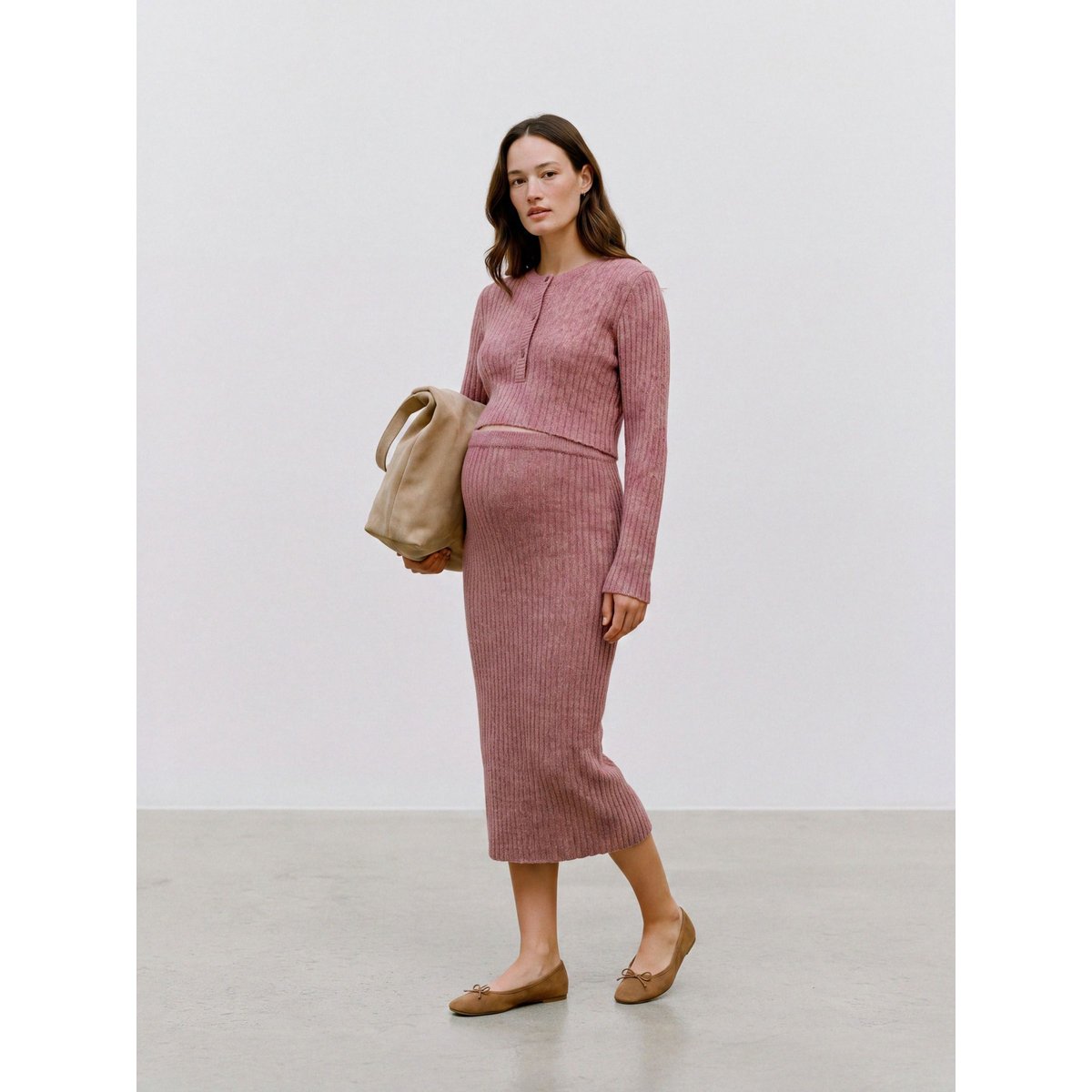 Pull En Maille rose taupe, MAMA LICIOUS