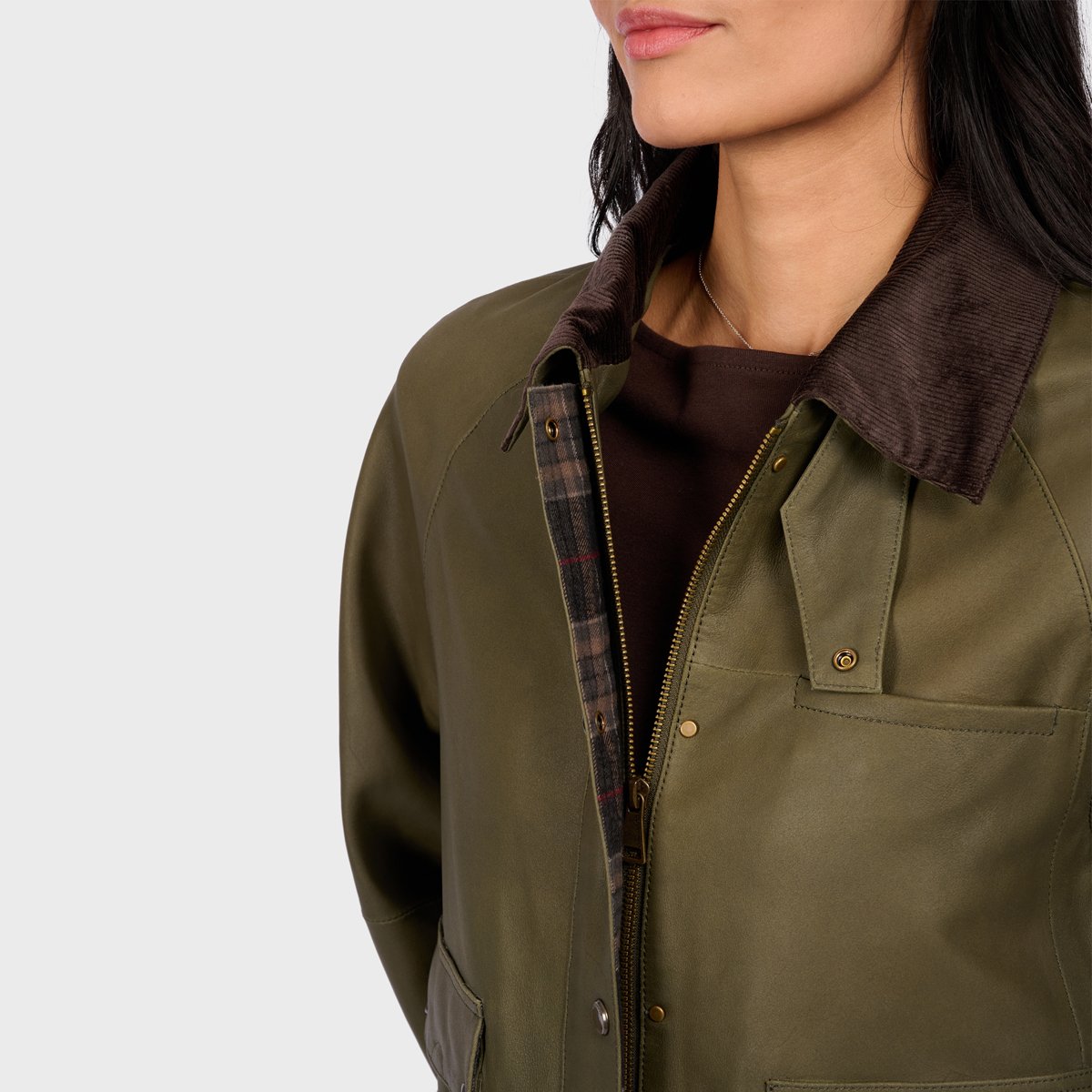 Veste en cuir à manches longues et col à revers MISSOURI kaki, OAKWOOD