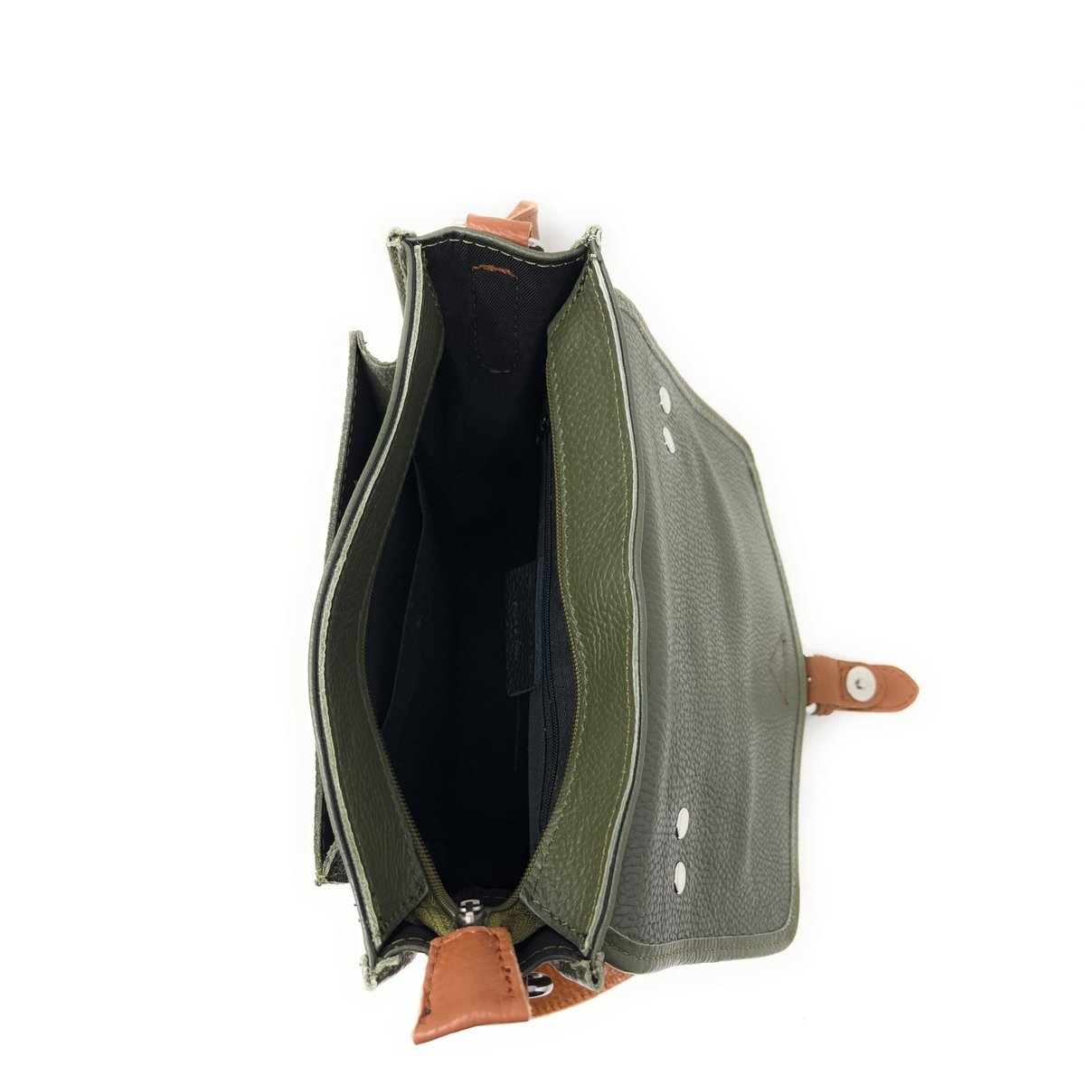 Sac bandoulière cartable en cuir grainé CALVI kaki, OH MY BAG