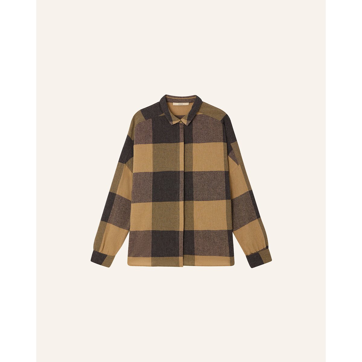 Chemise manches longues à carreaux, DELIWOOL beige/noir, SESSUN