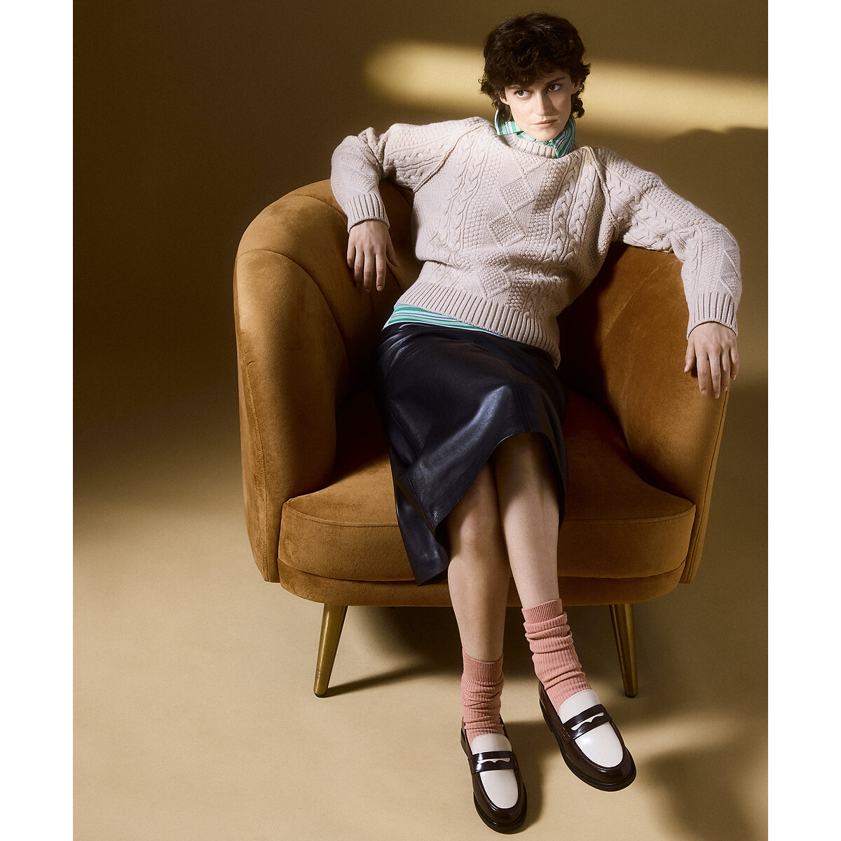 Merino wool cable knit crew neck jumper ecru , LA REDOUTE X MAZORCAS