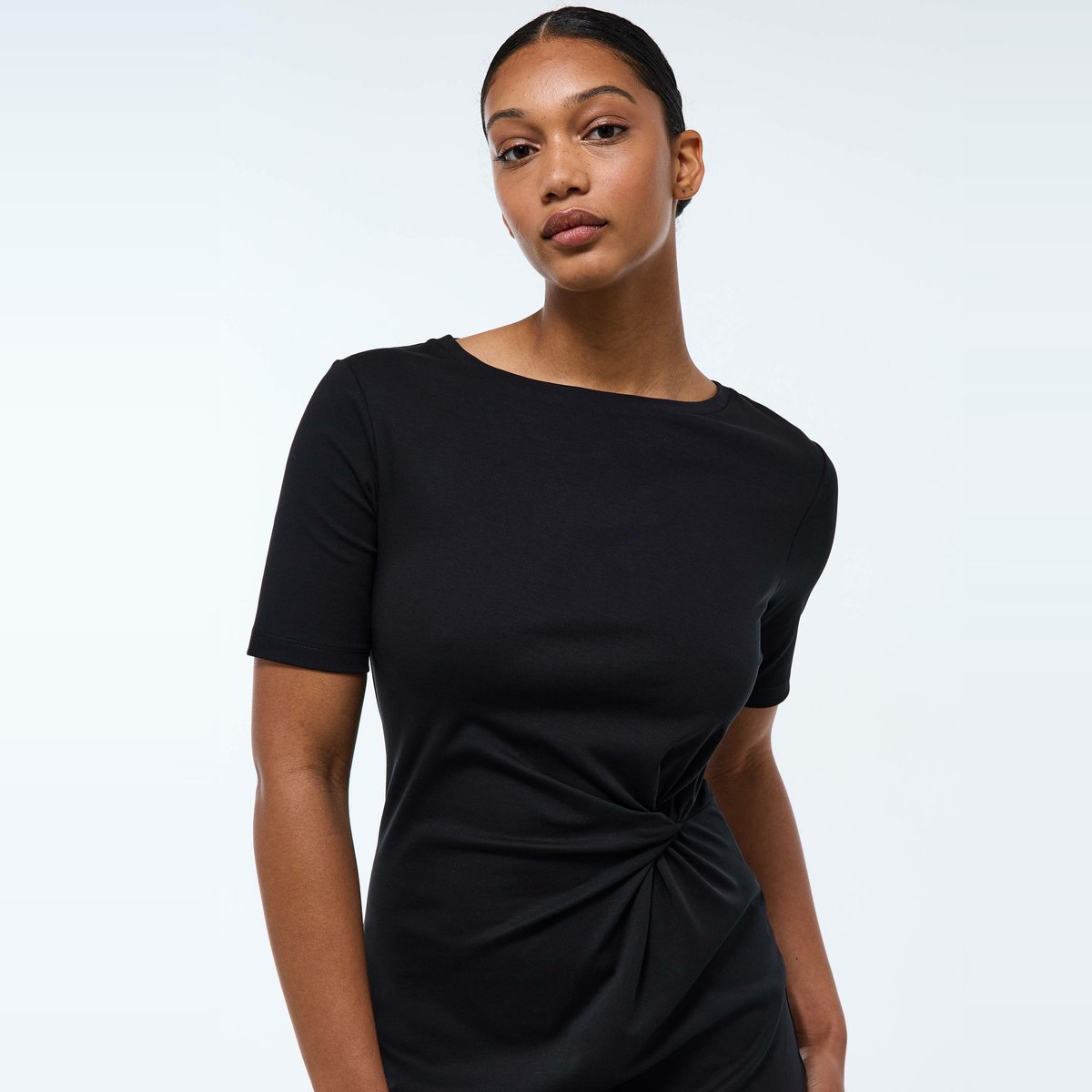 Robe à manches courtes noeud à la taille, en coton BIO GOTS noir, MONOPRIX