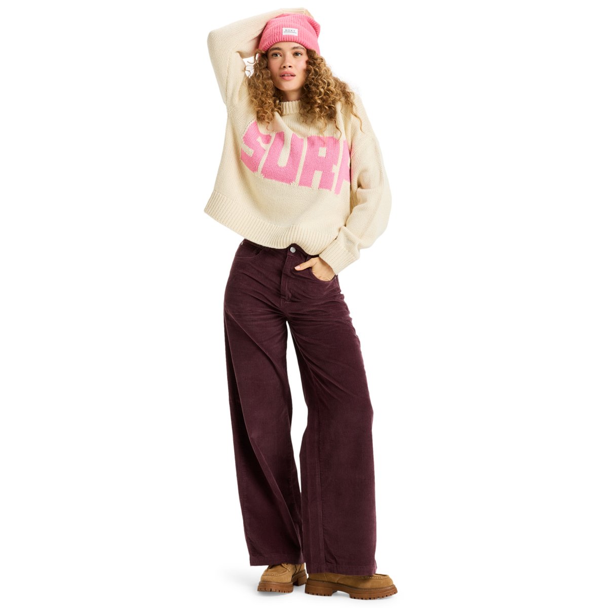 Pantalon ample en velours côtelé SURF ON CLOUD CORD. rouge huckleberry, ROXY