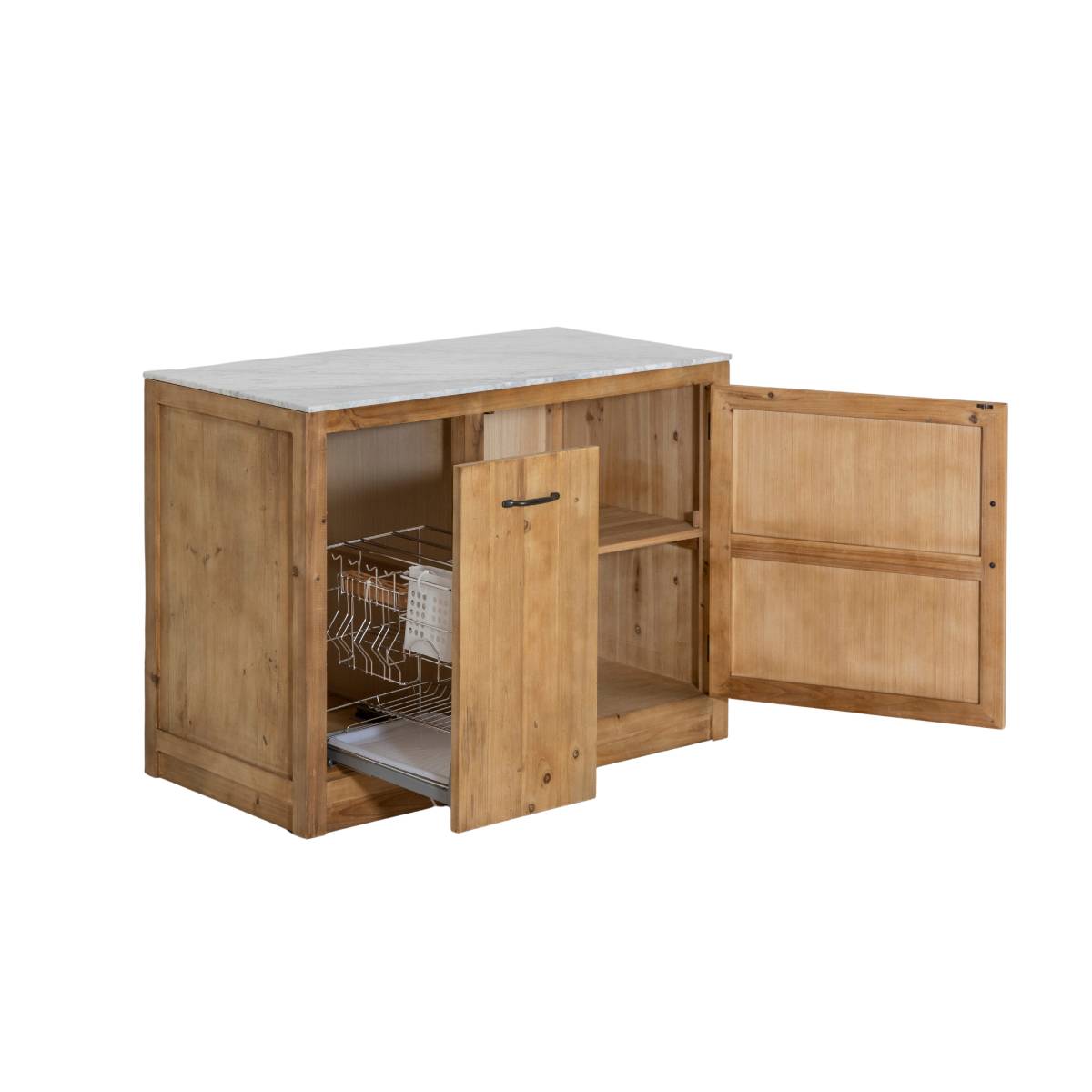 Meuble bas de cuisine en bois recyclé EPURE bois clair, MADE IN MEUBLES