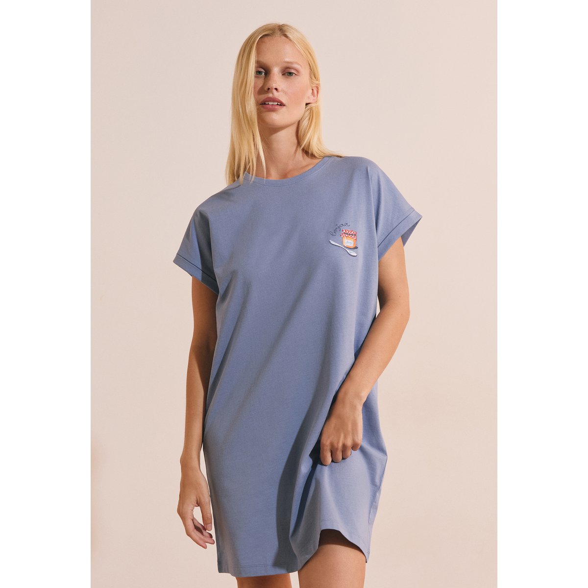 Chemise de nuit en coton avec motif BRIOCHE bleu, ETAM