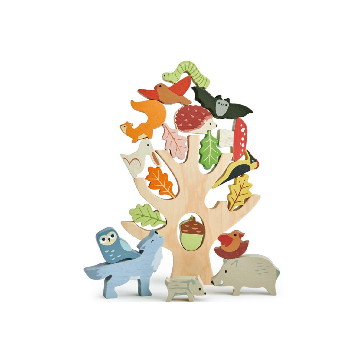 Animaux de la forêt en bois à empiler beige, bleu, gris, TENDER LEAF TOYS