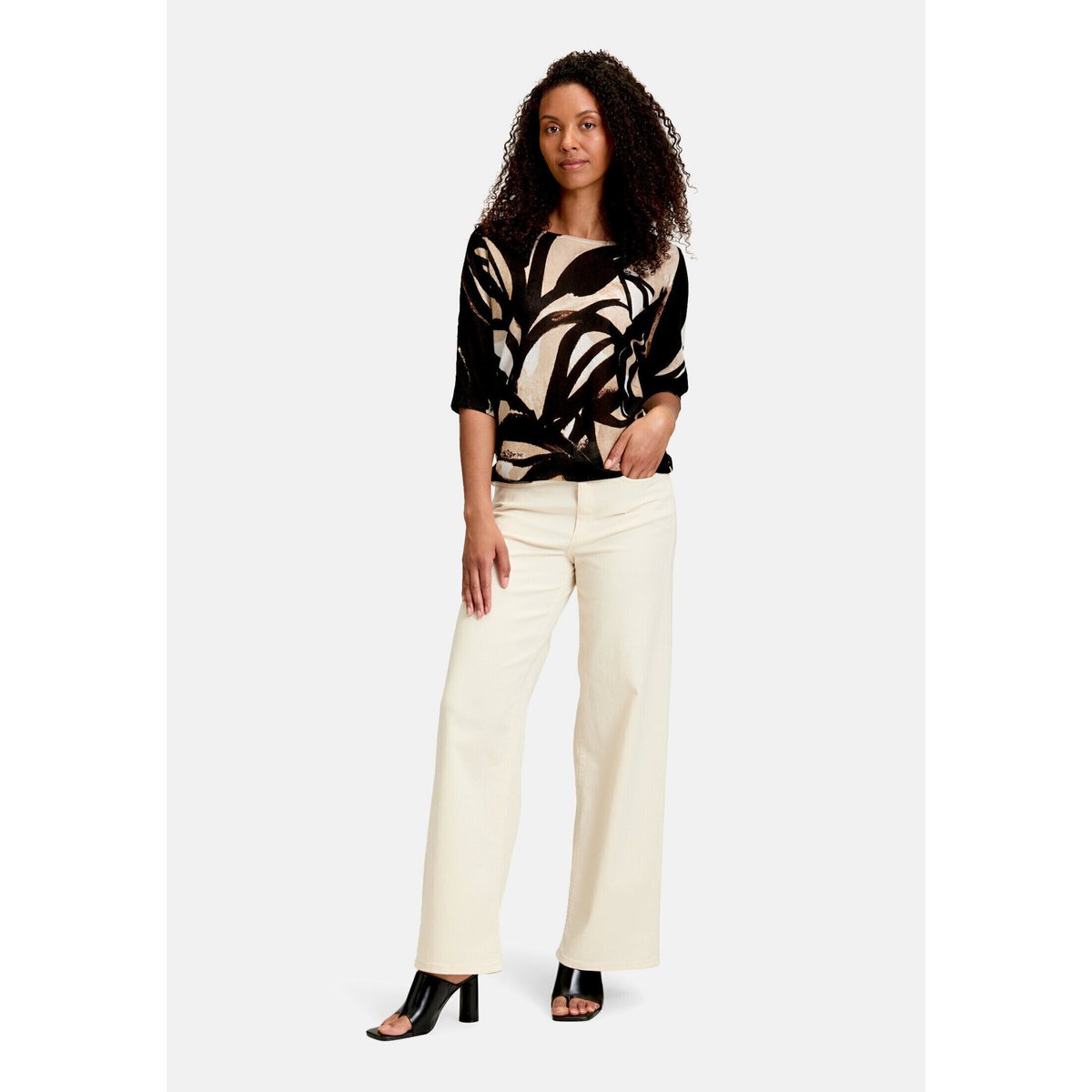 Pull-over en fine maille à imprimé black/nature, BETTY & CO