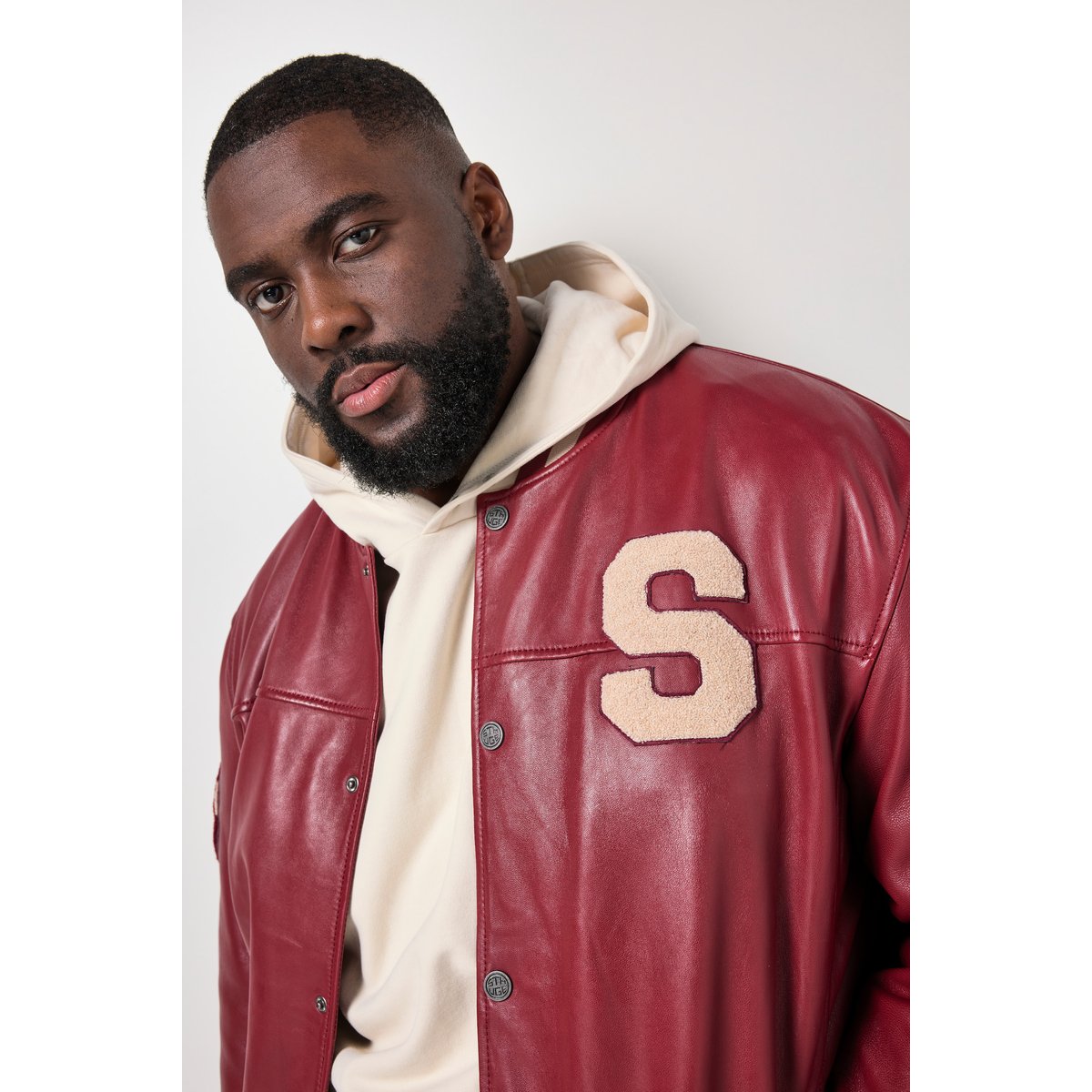 Blouson en cuir véritable rouge, STHUGE