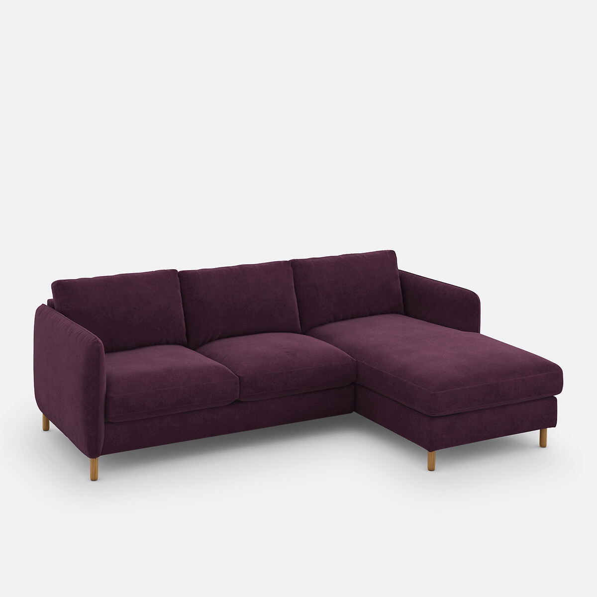 Canapé d'angle droit, convertible, 4 places, en velours, LOMÉO prune, LA REDOUTE INTERIEURS