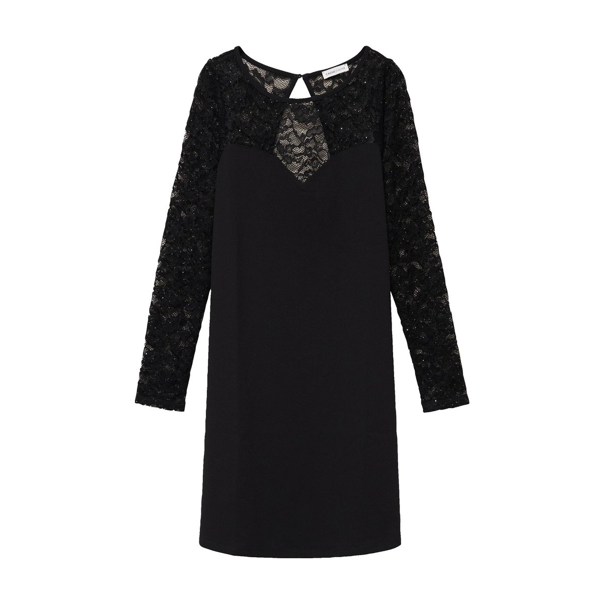 Robe bi-matière courte col rond noir, CACHE CACHE