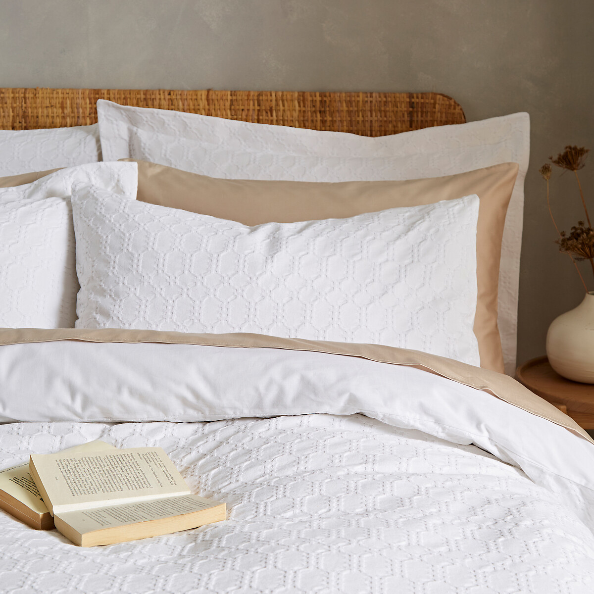 Waffle Circle 100% Cotton Duvet Cover and Pillowcase Set white, BIANCA FINE LINENS