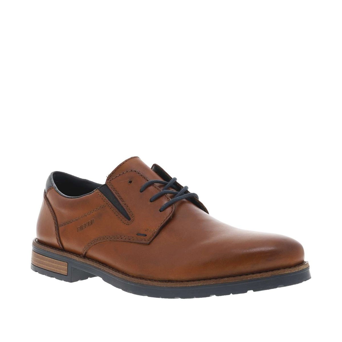 Derbies en cuir marron avec empiècements et deux petits soufflets élastiqués à fermeture à lacets tressés noirs brun, RIEKER
