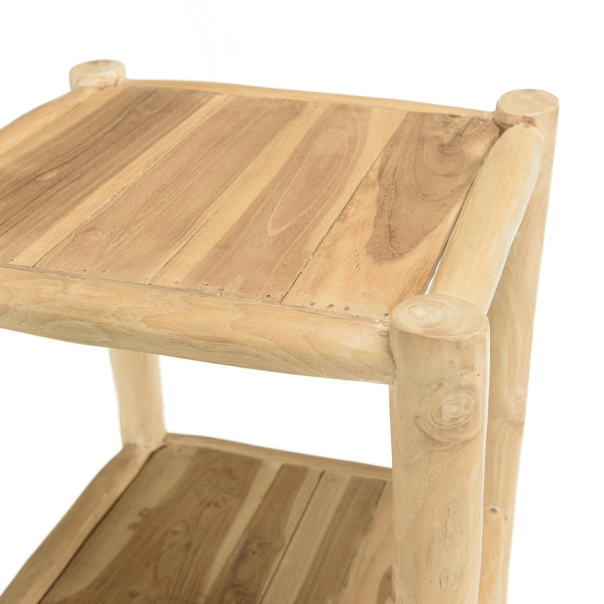 Petite colonne de rangement 3 niveaux rondins teck naturel MANAK bois naturel, PIER IMPORT