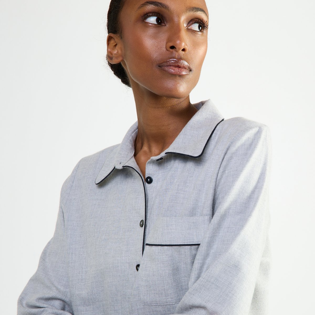 Chemise de nuit col classique en flanelle de coton RADIEUSE gris chine, LAURENCE TAVERNIER