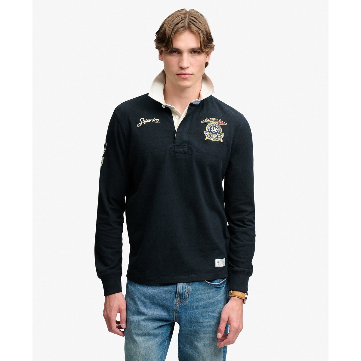 Rugby Shirt Double Emblem Coupe Décontractée bleu marine éclipse, SUPERDRY