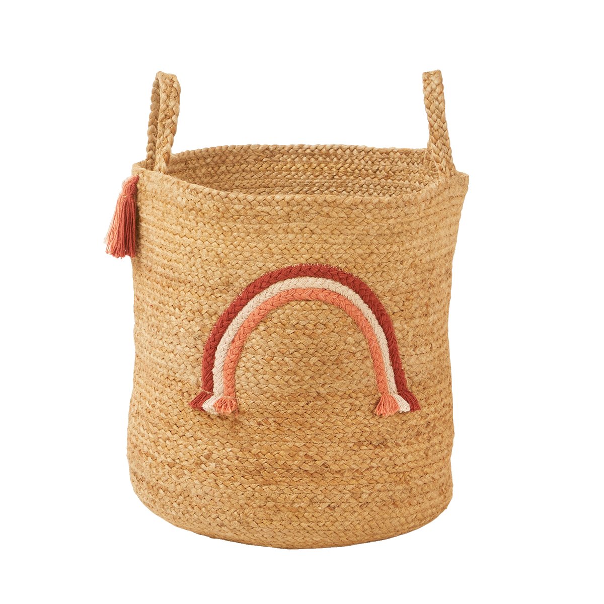 Panier de rangement Arc-en-ciel en jute avec pompons beige, VERTBAUDET