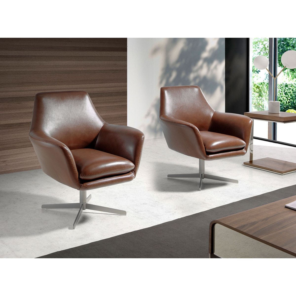 Fauteuil pivotant en cuir brun cognac marron | gris anthracite, ANGEL CERDA