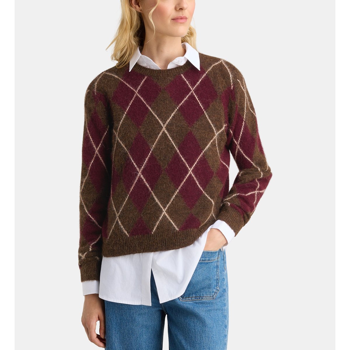 Pull droit rivage burl argyle laine bordeaux, GALERIES LAFAYETTE