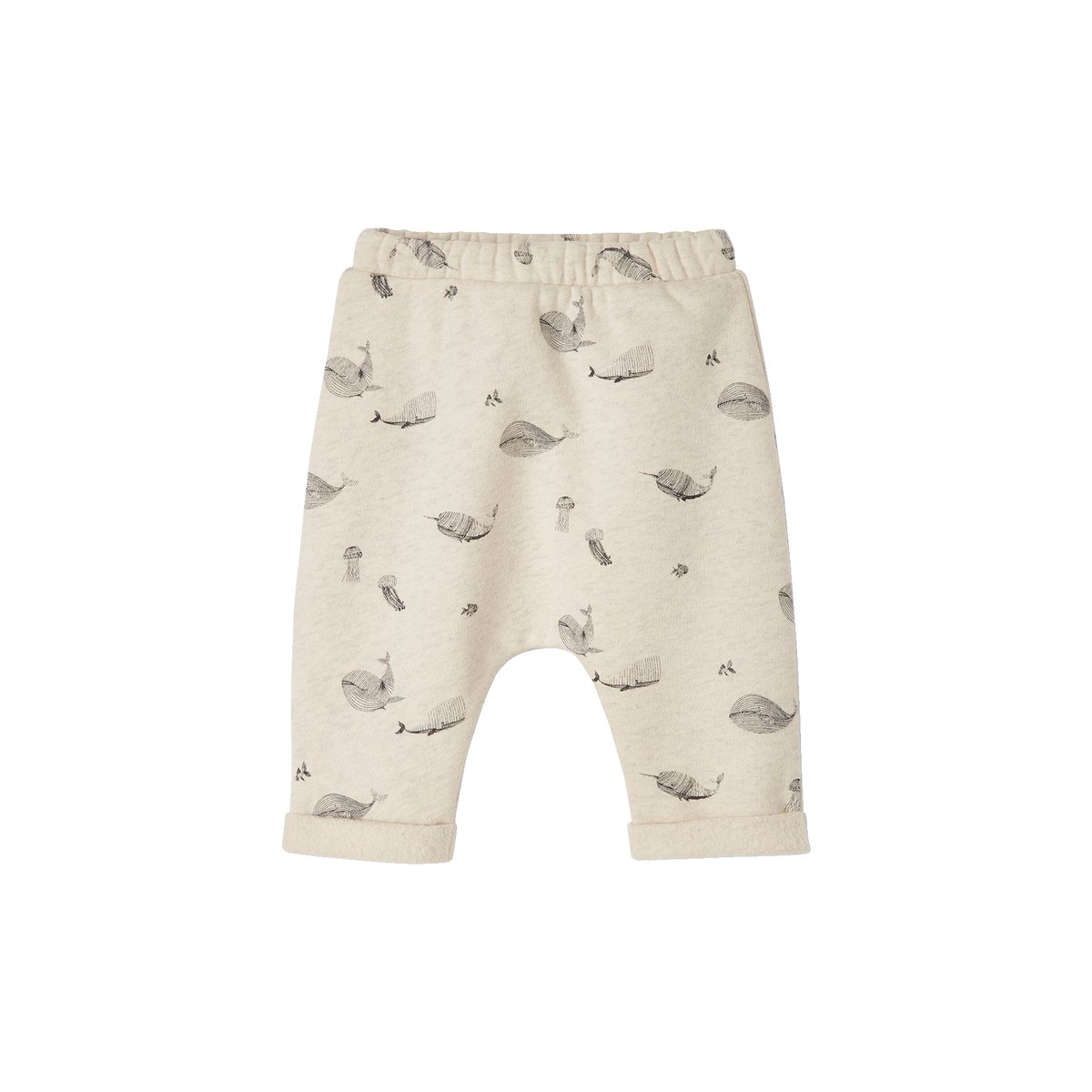 Pantalon naissance en molleton beige chiné aop baleine, VERTBAUDET