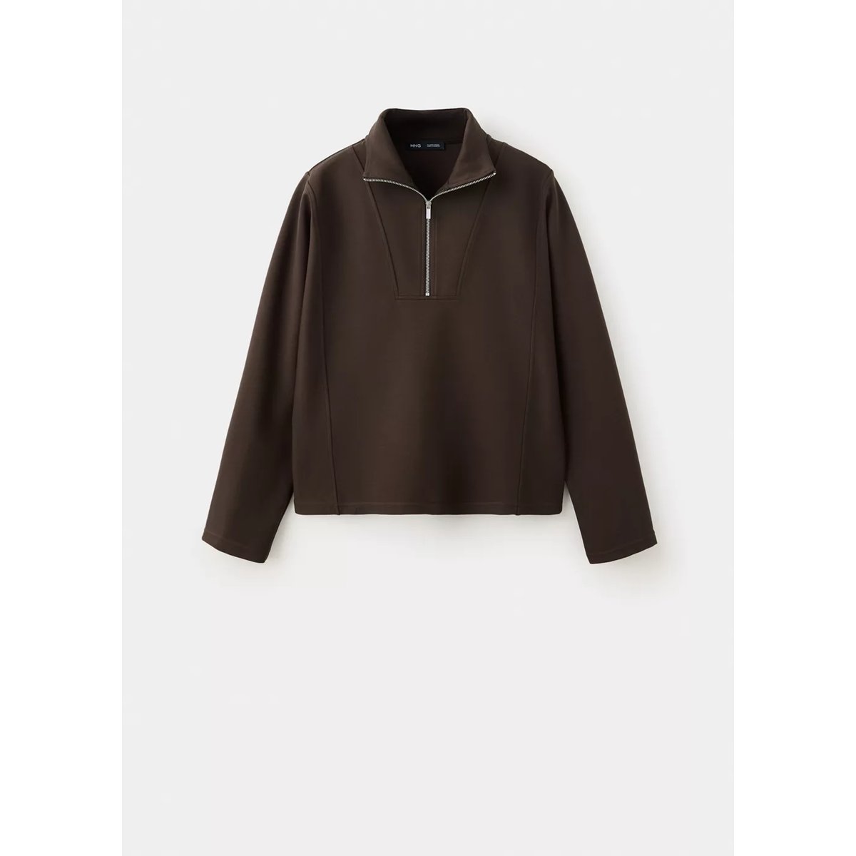 Sweat-shirt col montant zippé marron, MANGO