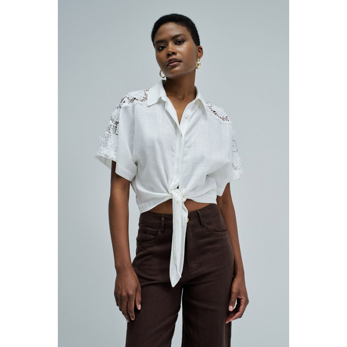 CHEMISE AVEC DENTELLE ET LIN blanc, SALSA JEANS