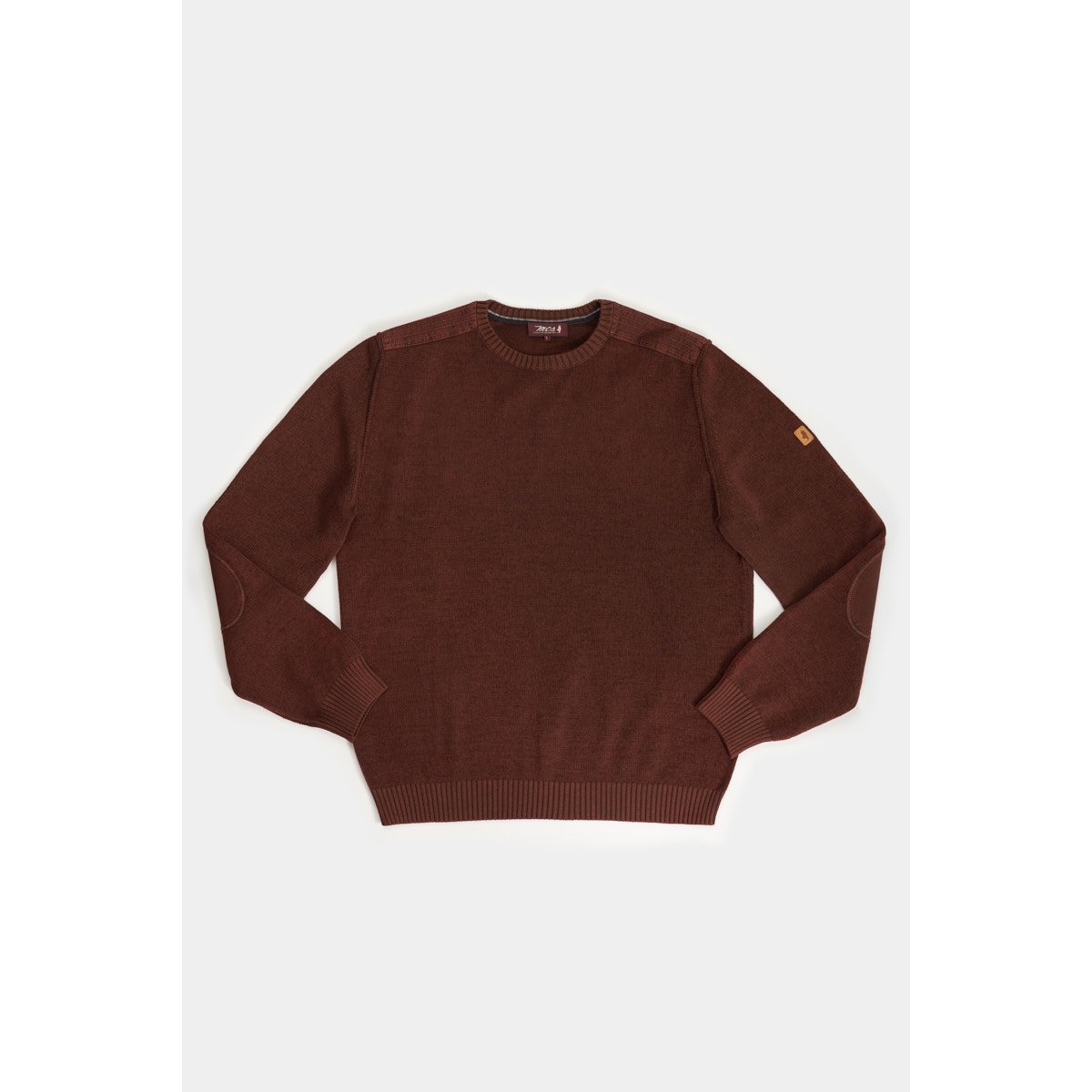 Pull col rond empiècements tissés cognac, MCS