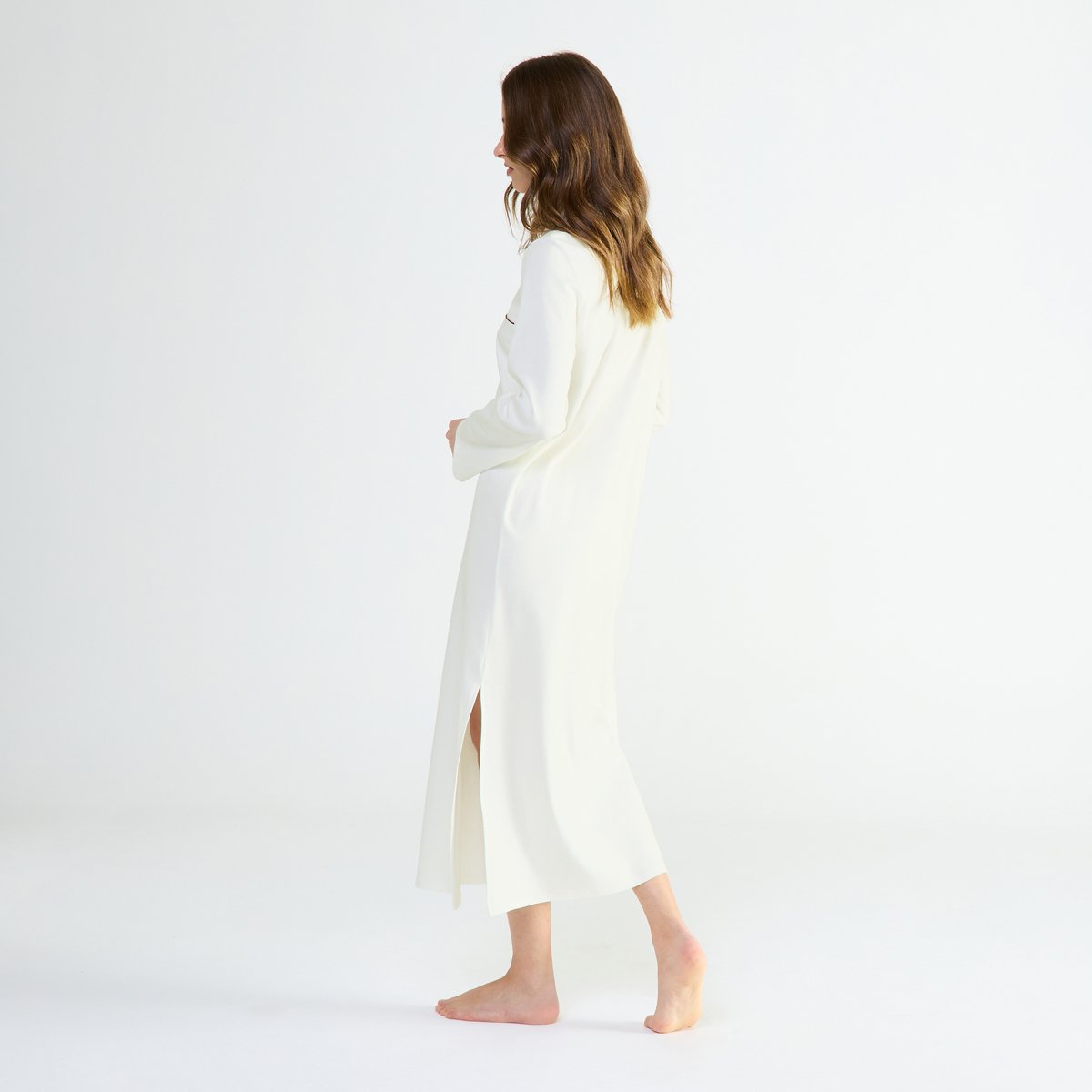 Chemise de nuit longue col polo en coton MYSTÉRIEUSE ecru, LAURENCE TAVERNIER