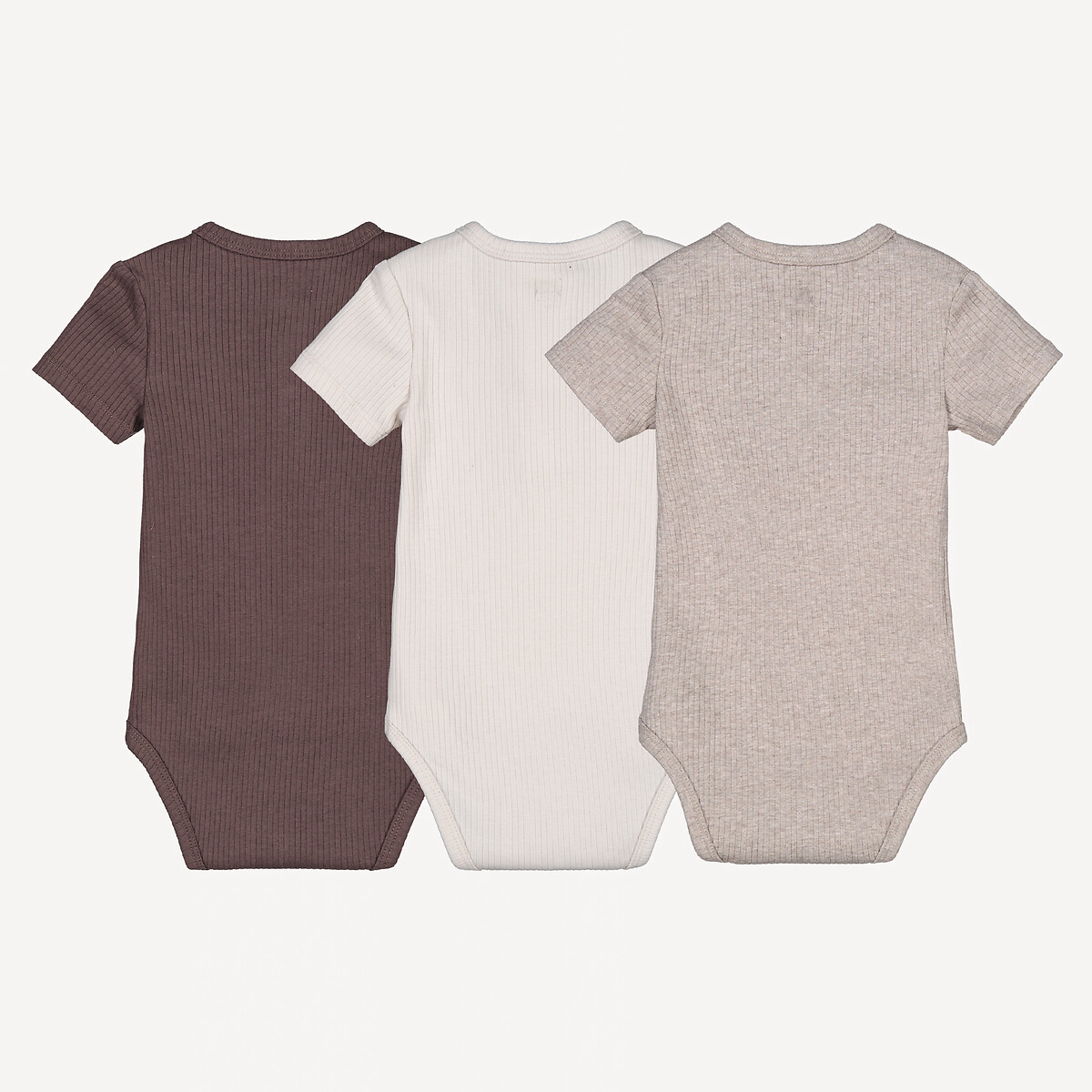 Set van 3 rompertjes met korte mouwen in ribtricot gemengd, LA REDOUTE COLLECTIONS