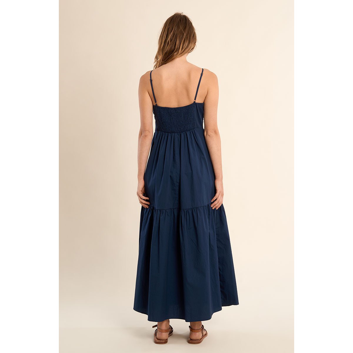 Robe longue en coton, bustier noué navy blue, MOLLY BRACKEN