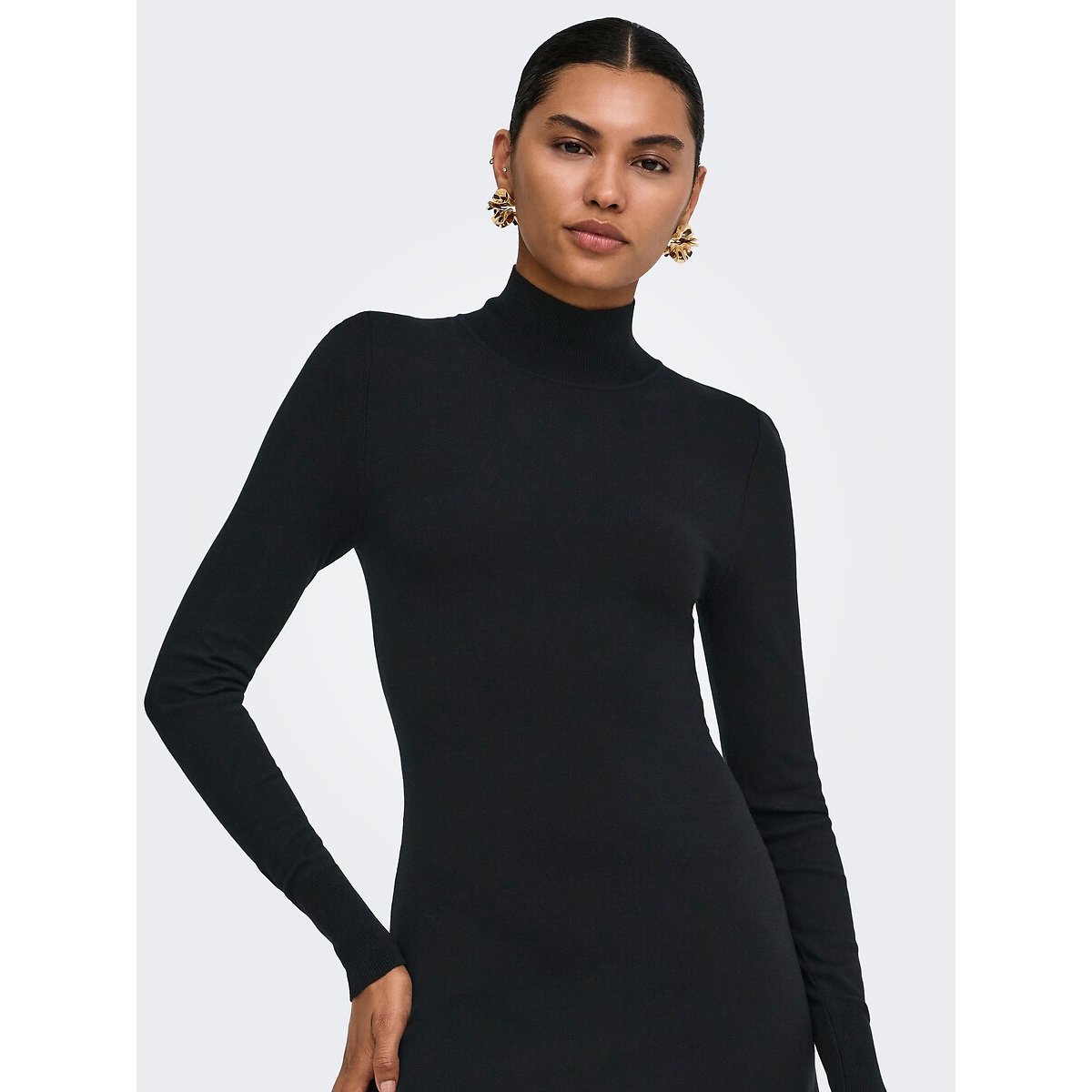 Robe évasée col montant noir, ONLY