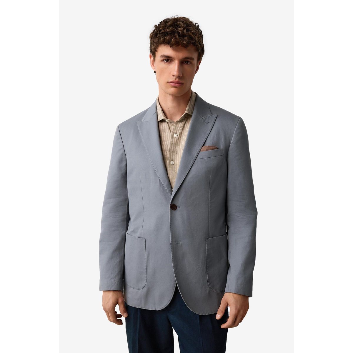 Blazer en coton, lin et lyocell bleu acier, NEXT