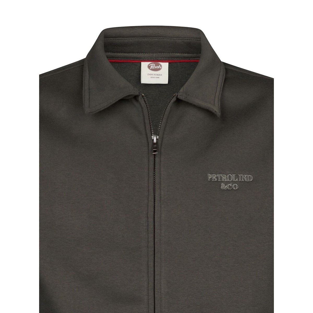 Sweat zippé col polo, chemise gris vert, PETROL INDUSTRIES