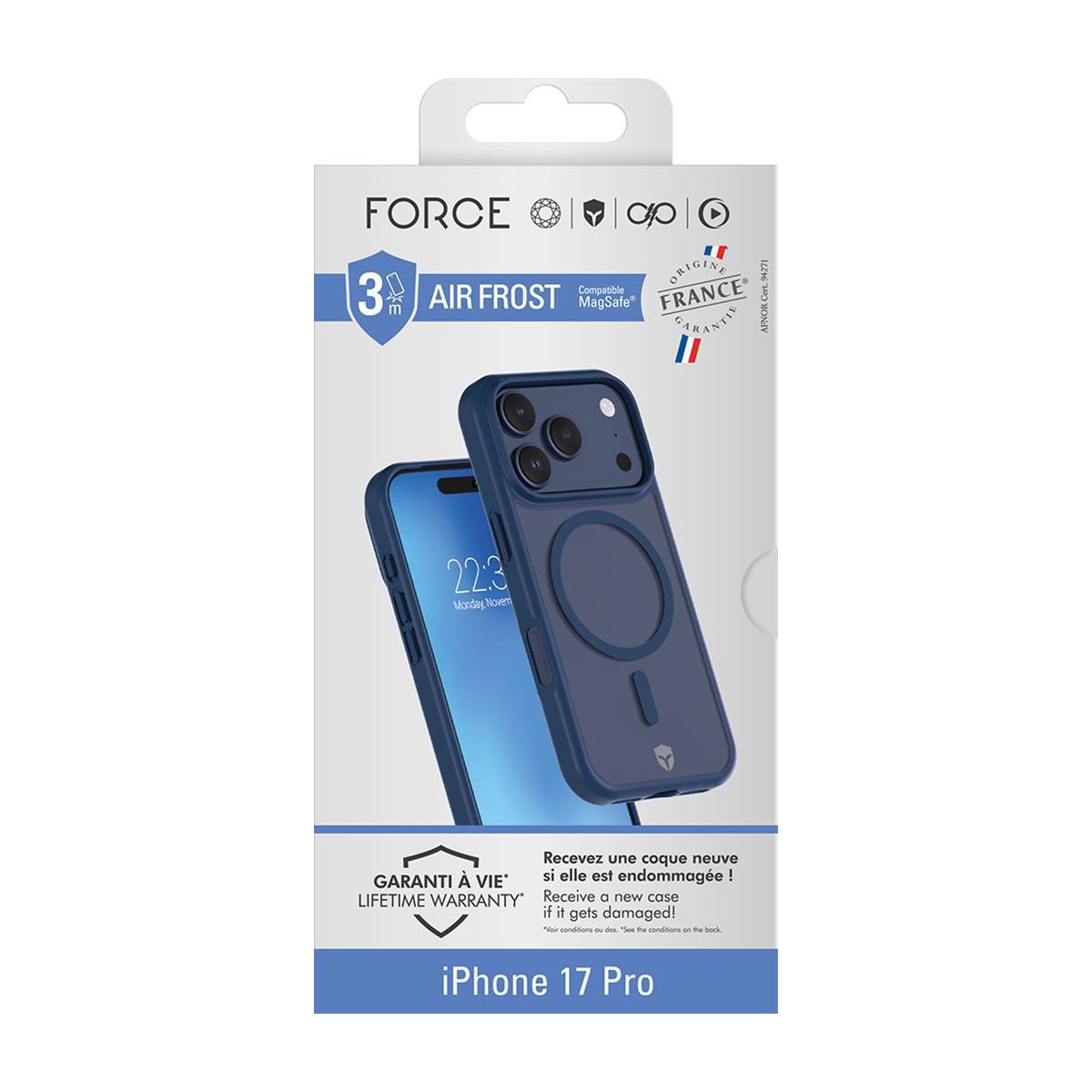 Coque iPhone 17 Pro Magsafe Bleu indigo couleur unique, FORCE CASE